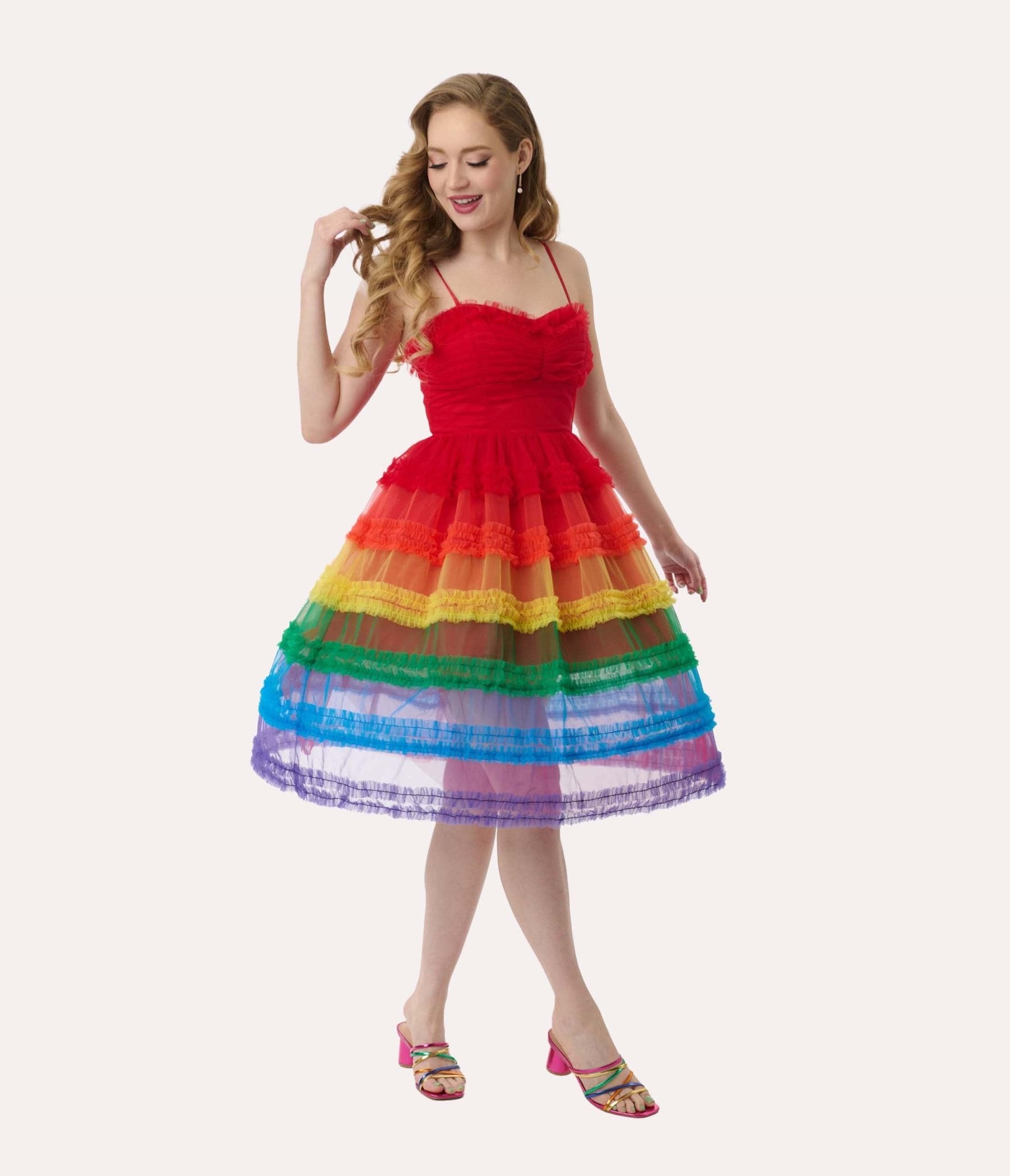 Preorder - Unique Vintage Rainbow Tiered Sheer Midi Dress - Unique Vintage - Womens, DRESSES, PROM AND SPECIAL OCCASION