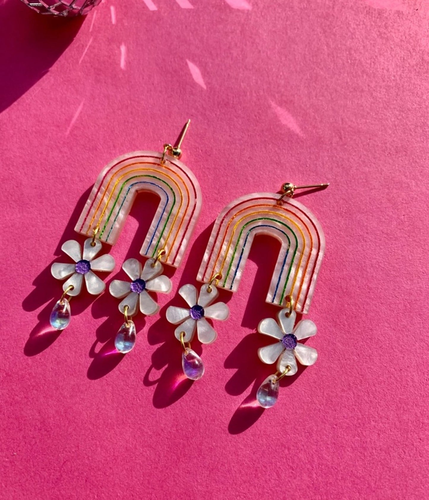 Rainbow Arch & Floral Earrings - Unique Vintage - Womens, ACCESSORIES, JEWELRY