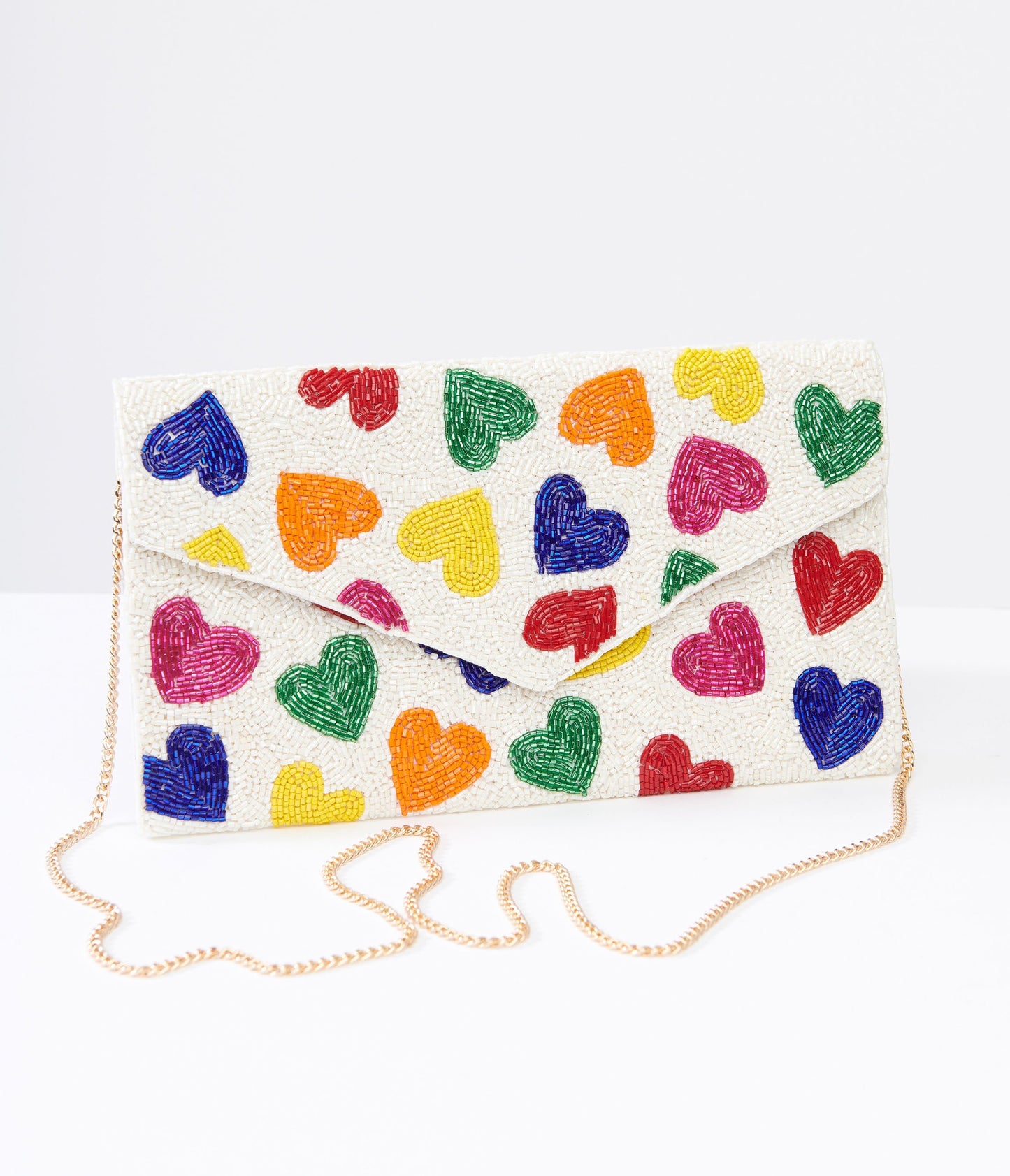 Rainbow Beaded Heart Clutch Handbag - Unique Vintage - Womens, ACCESSORIES, HANDBAGS