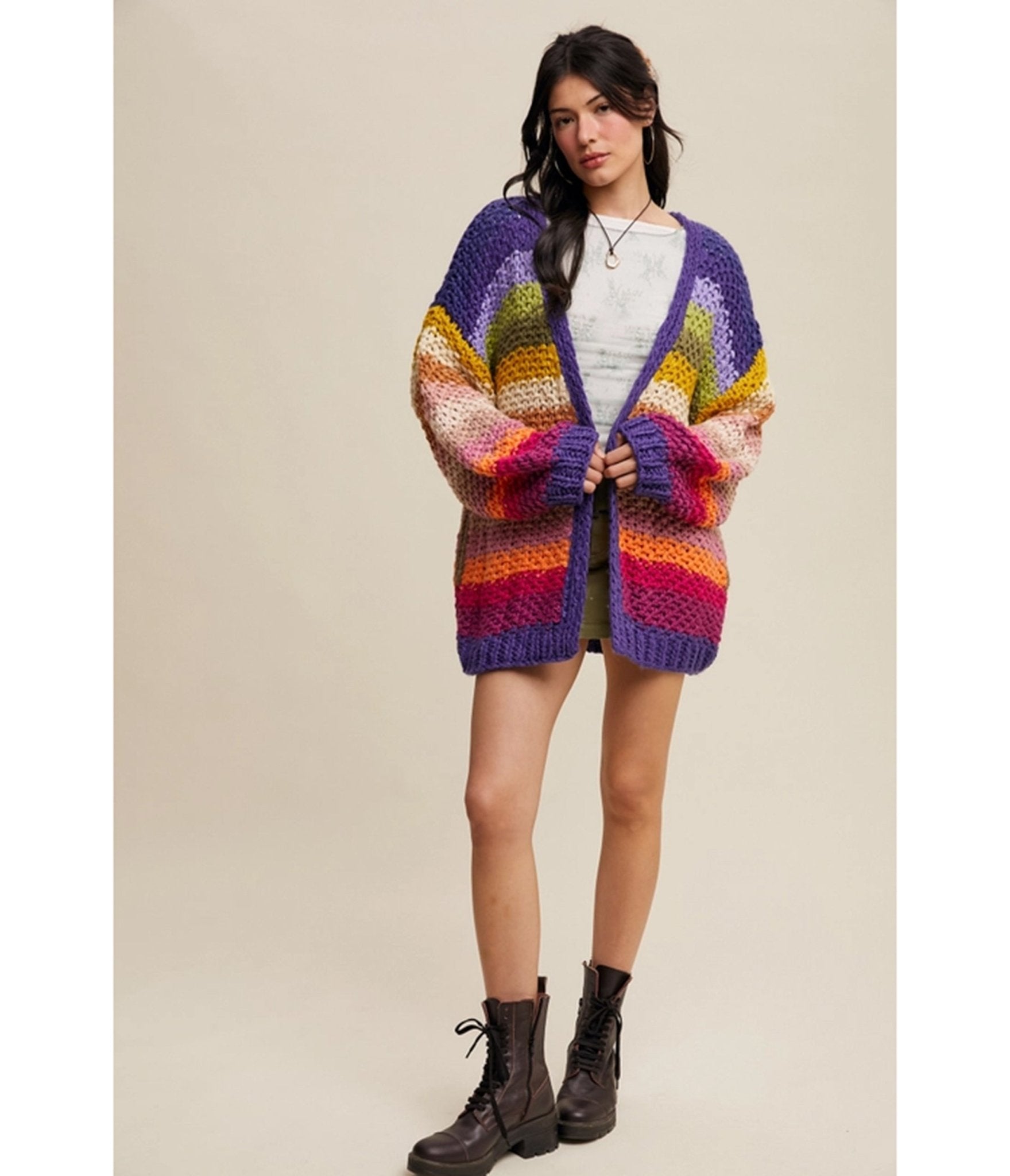 Rainbow Crochet Open Cardigan – Unique Vintage