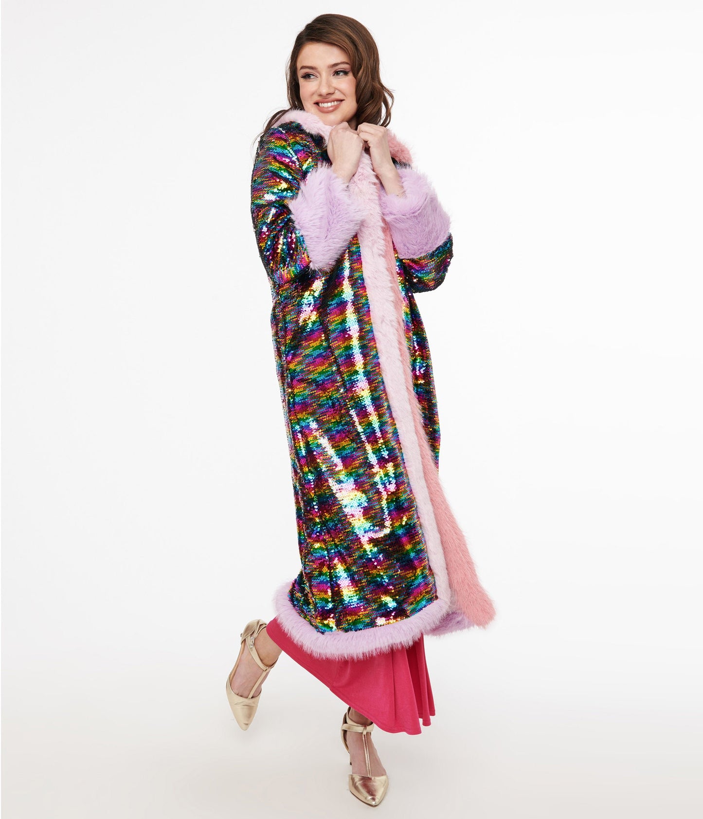 Rainbow Sequin Long Coat - Unique Vintage -