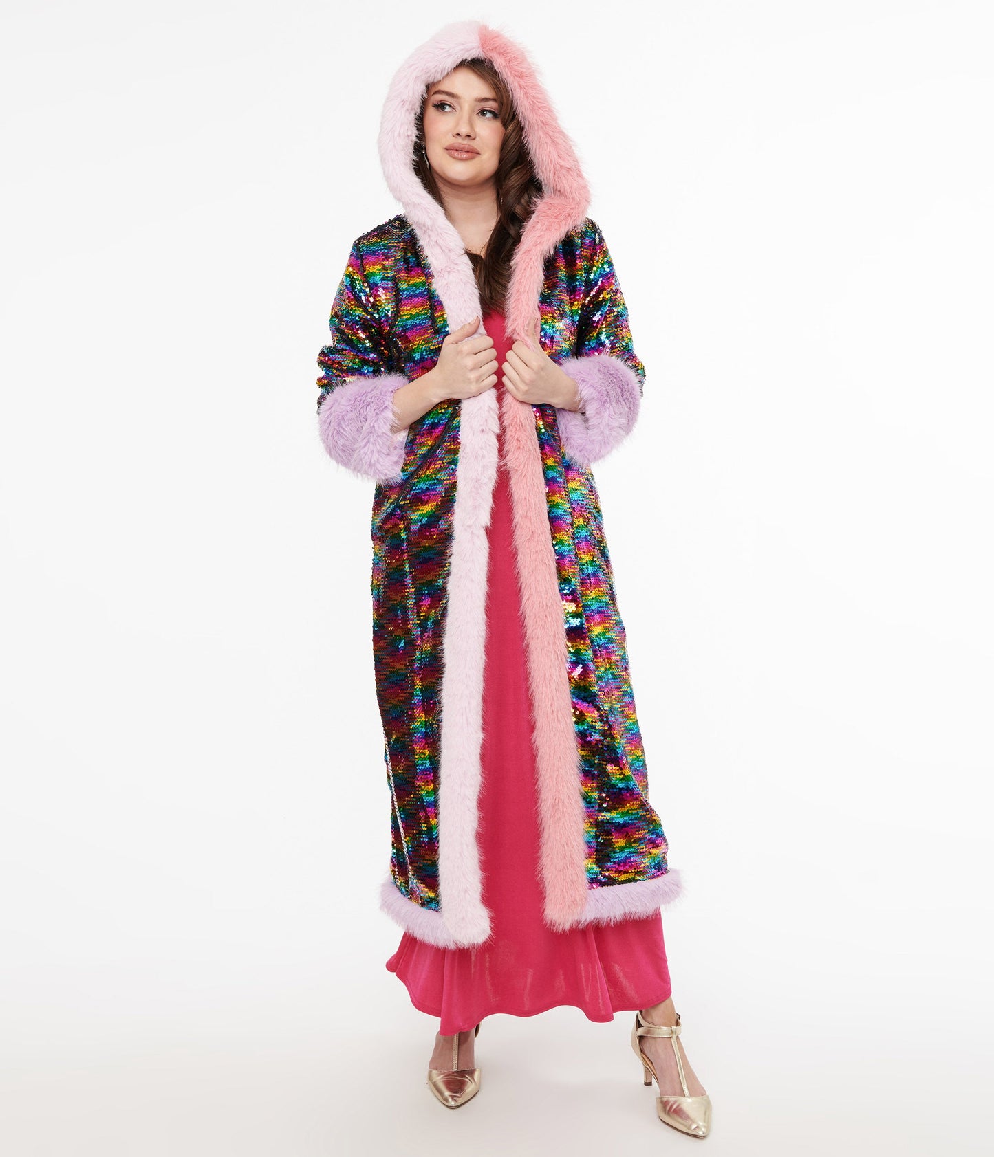 Rainbow Sequin Long Coat - Unique Vintage -