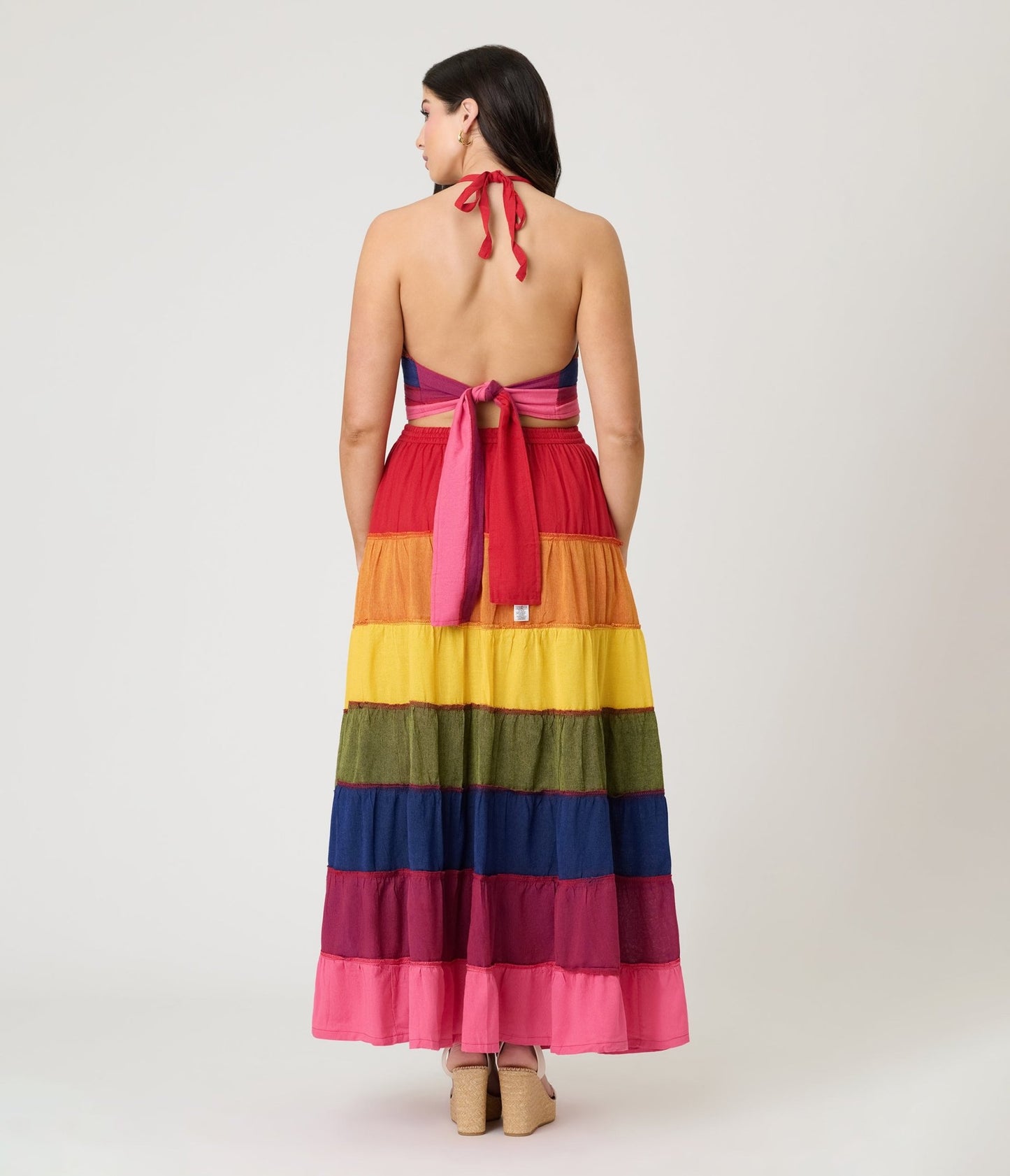 Rainbow Stripe Flowy Top & Skirt Set - Unique Vintage - Womens, BOTTOMS, SKIRTS