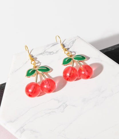 Red Acrylic Cherry Earrings - Unique Vintage - Womens, ACCESSORIES, JEWELRY