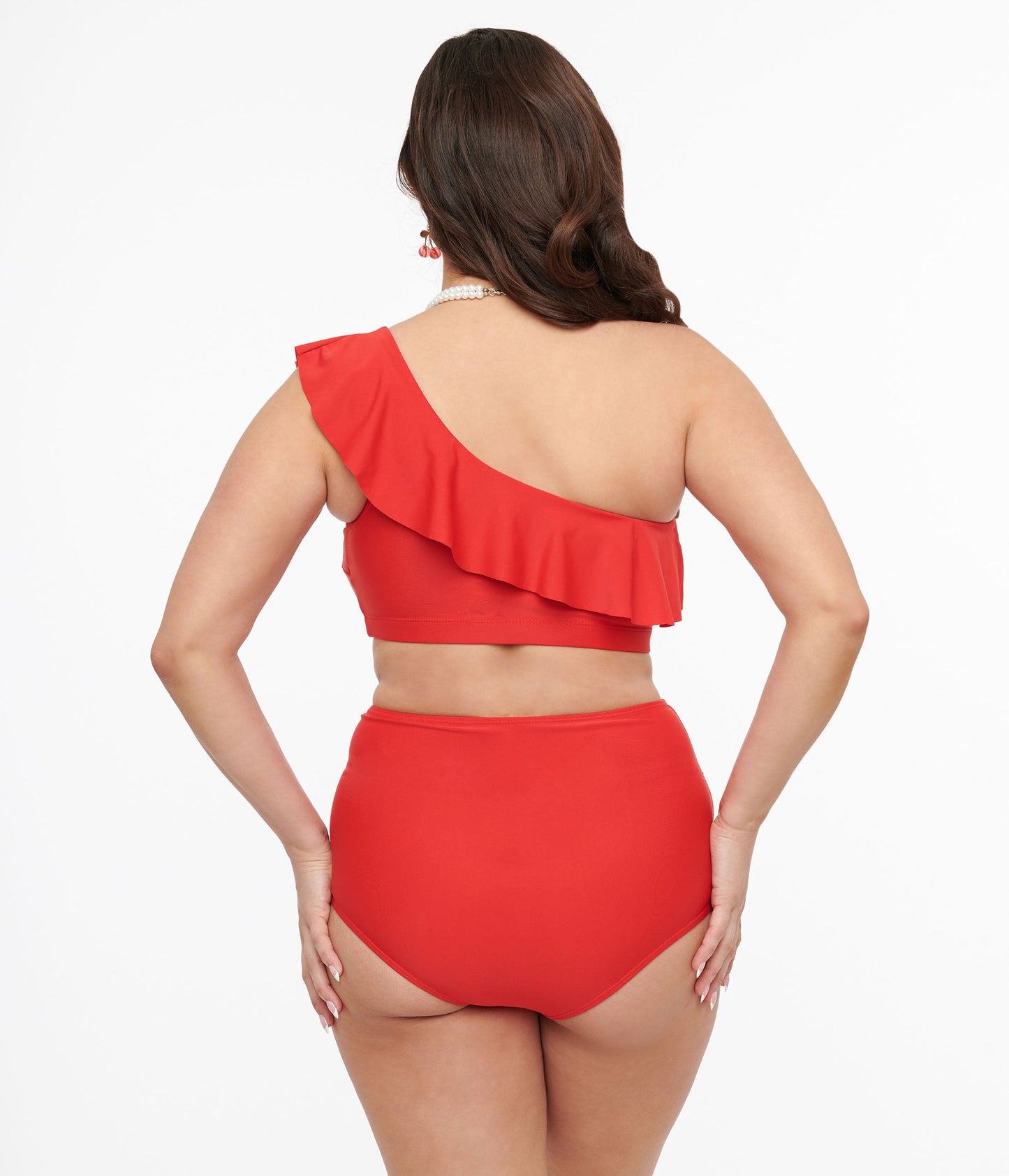 Red Asymmetric One Shoulder Ruffled Two Piece Swim Set - Unique Vintage - Womens, SWIM, 1 PC