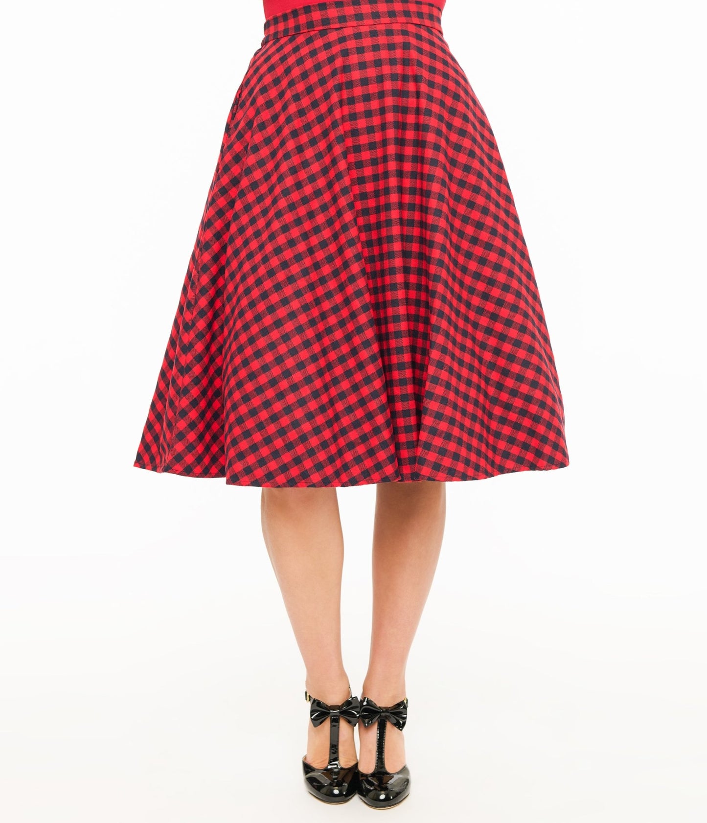 Red & Black Plaid Midi Skirt - Unique Vintage - Womens, BOTTOMS, SKIRTS