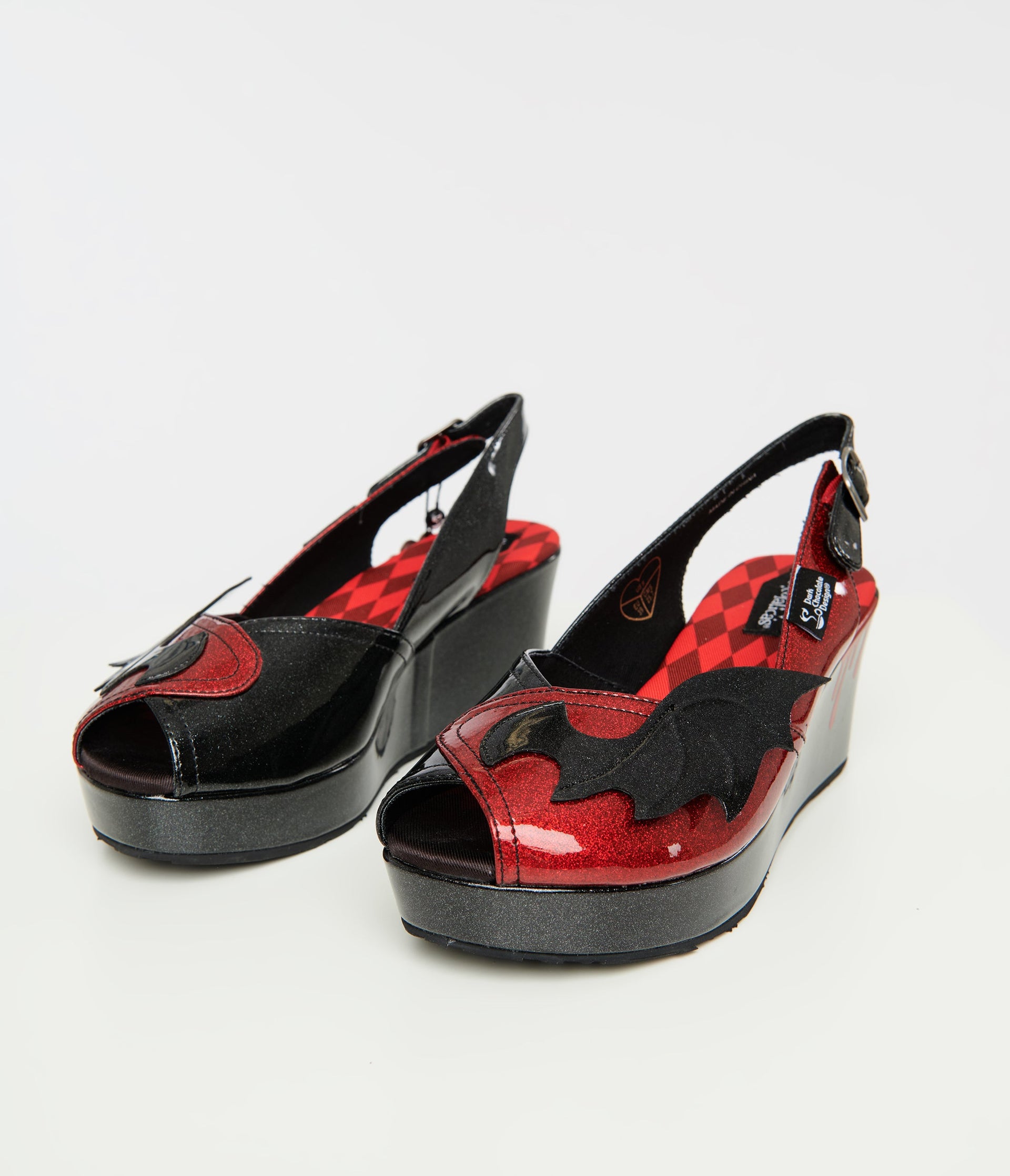 Red & Black Scarlet Wedge Sandals - Unique Vintage - Womens, SHOES, SANDALS