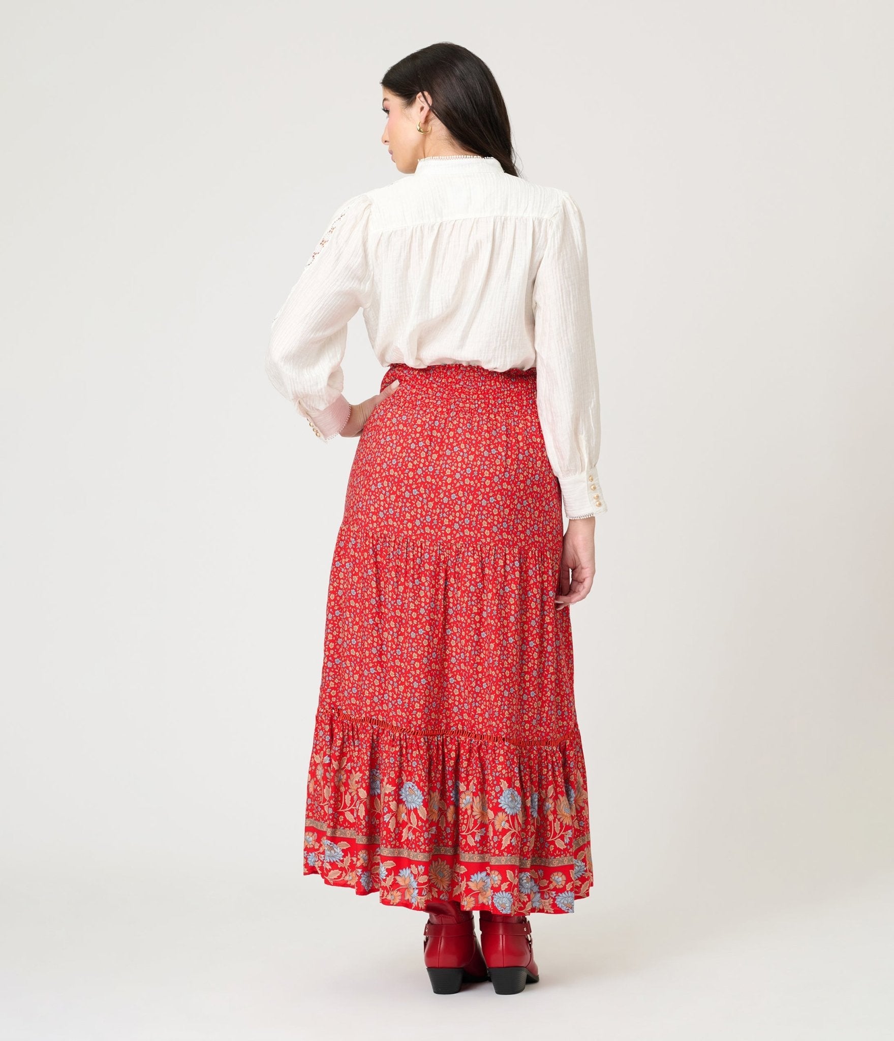 Red Bohemian Lace Maxi Skirt - Unique Vintage - Womens, BOTTOMS, SKIRTS
