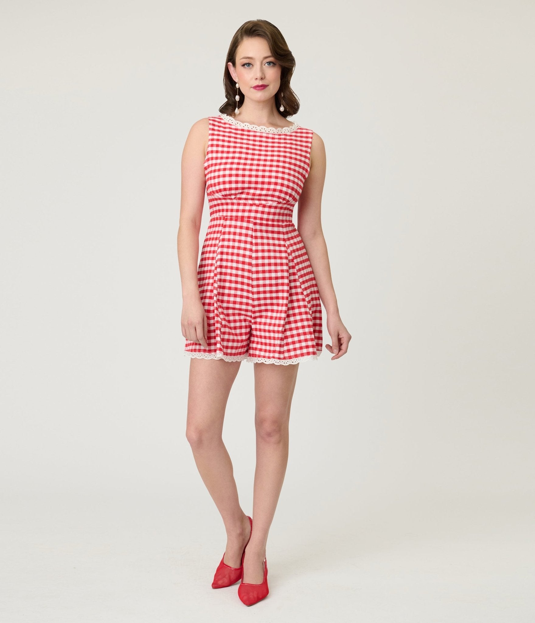 Red Gingham Sleeveless Romper – Unique Vintage