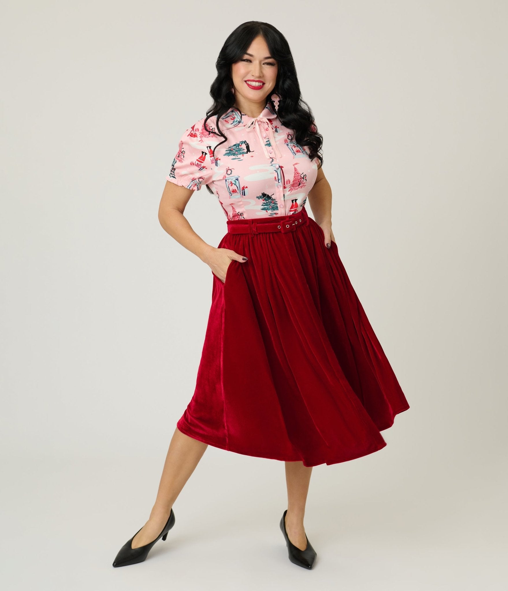 Banned Red Millie Velvet Swing Skirt – Unique Vintage