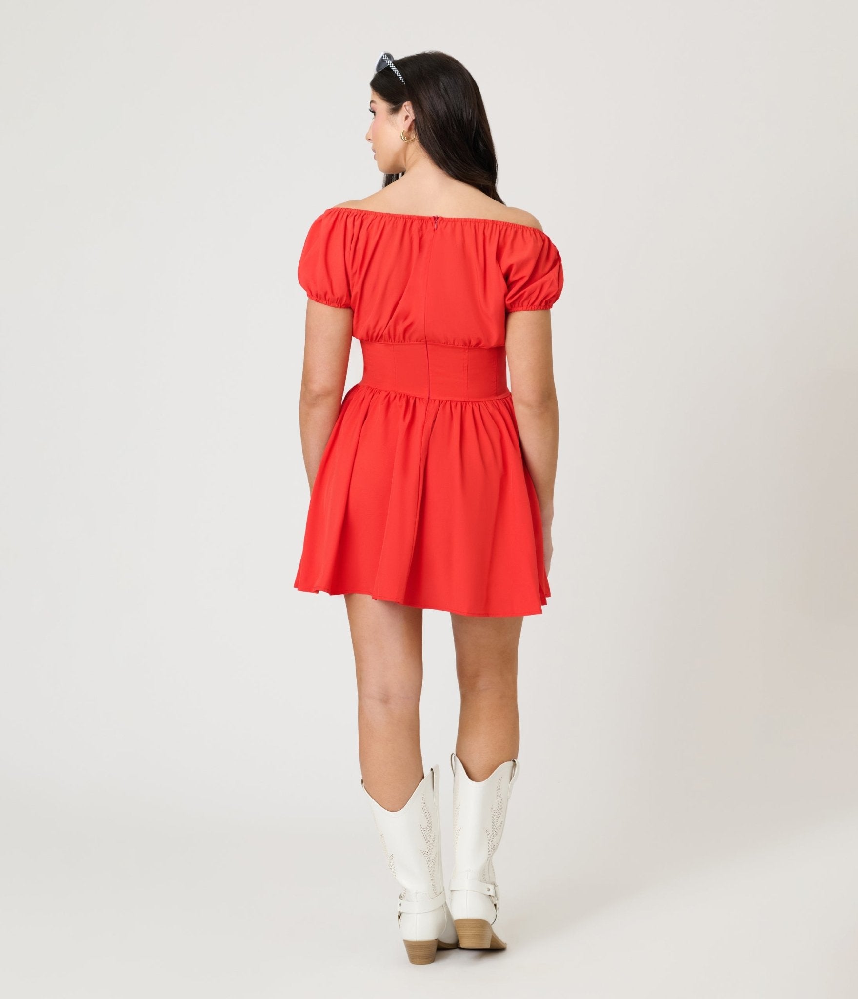 Red Off The Shoulder Mini Dress - Unique Vintage - Womens, DRESSES, MIDI