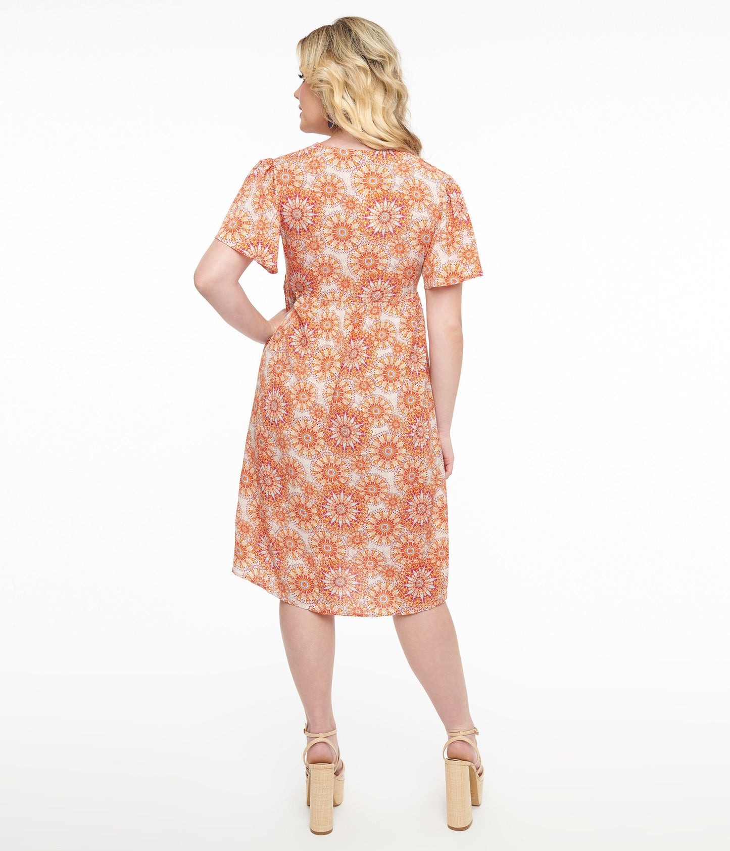 Red & Orange Psychedelic Floral Dress - Unique Vintage - Womens, DRESSES, MIDI