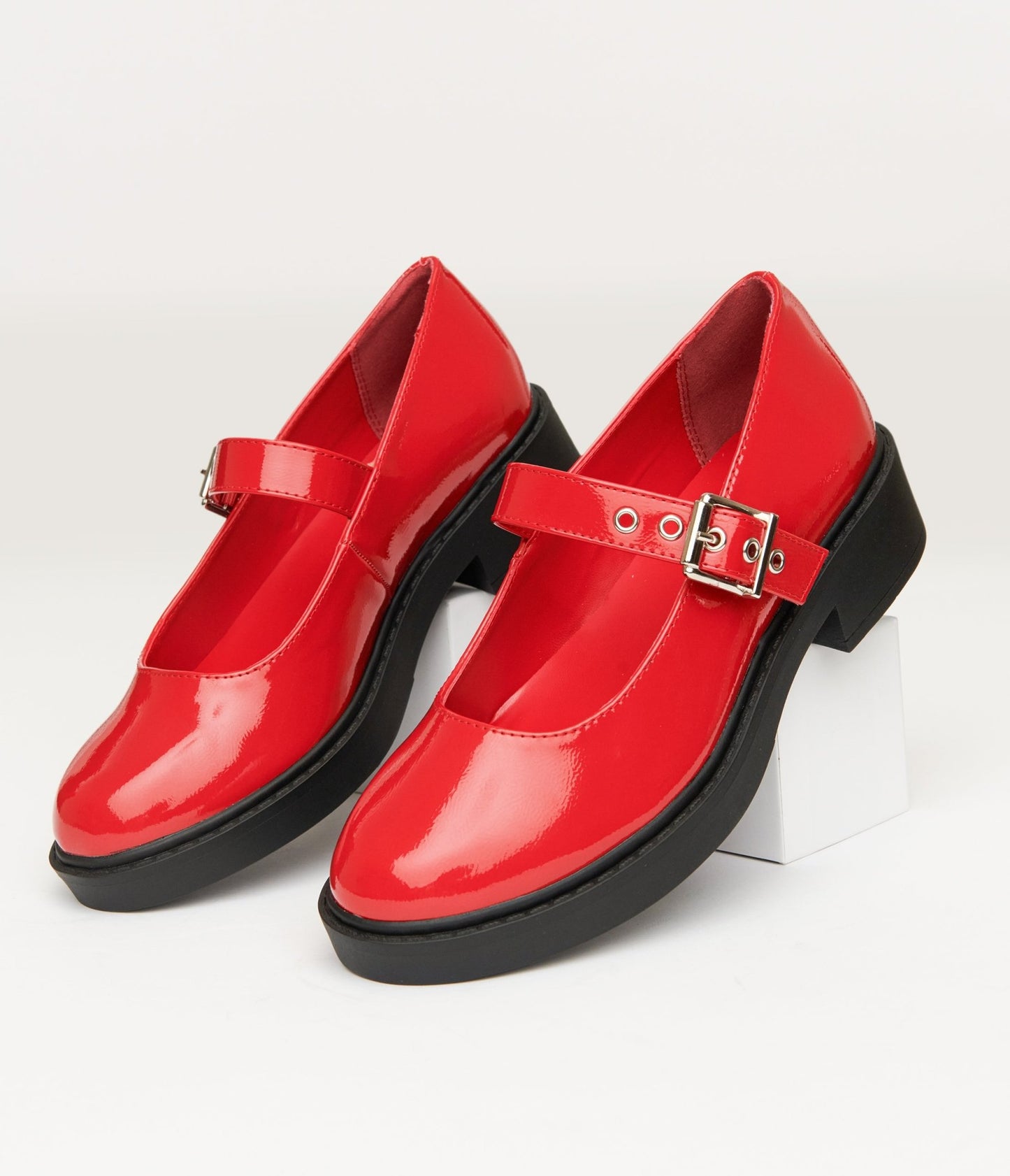 Red Patent Leatherette Mary Jane Platforms - Unique Vintage - Womens, SHOES, FLATS