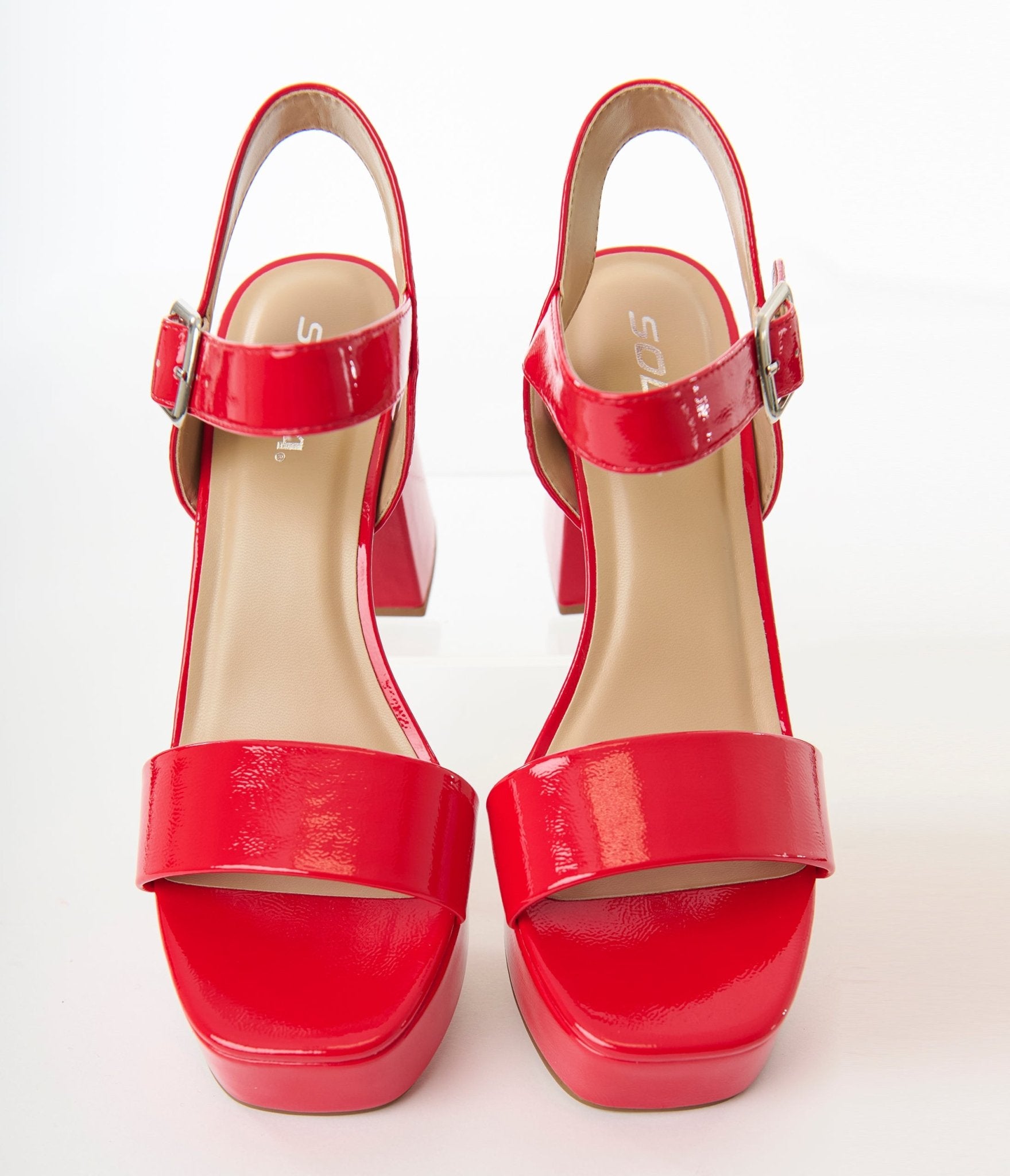 Red Patent Leatherette Platform Heels - Unique Vintage - Womens, SHOES, HEELS