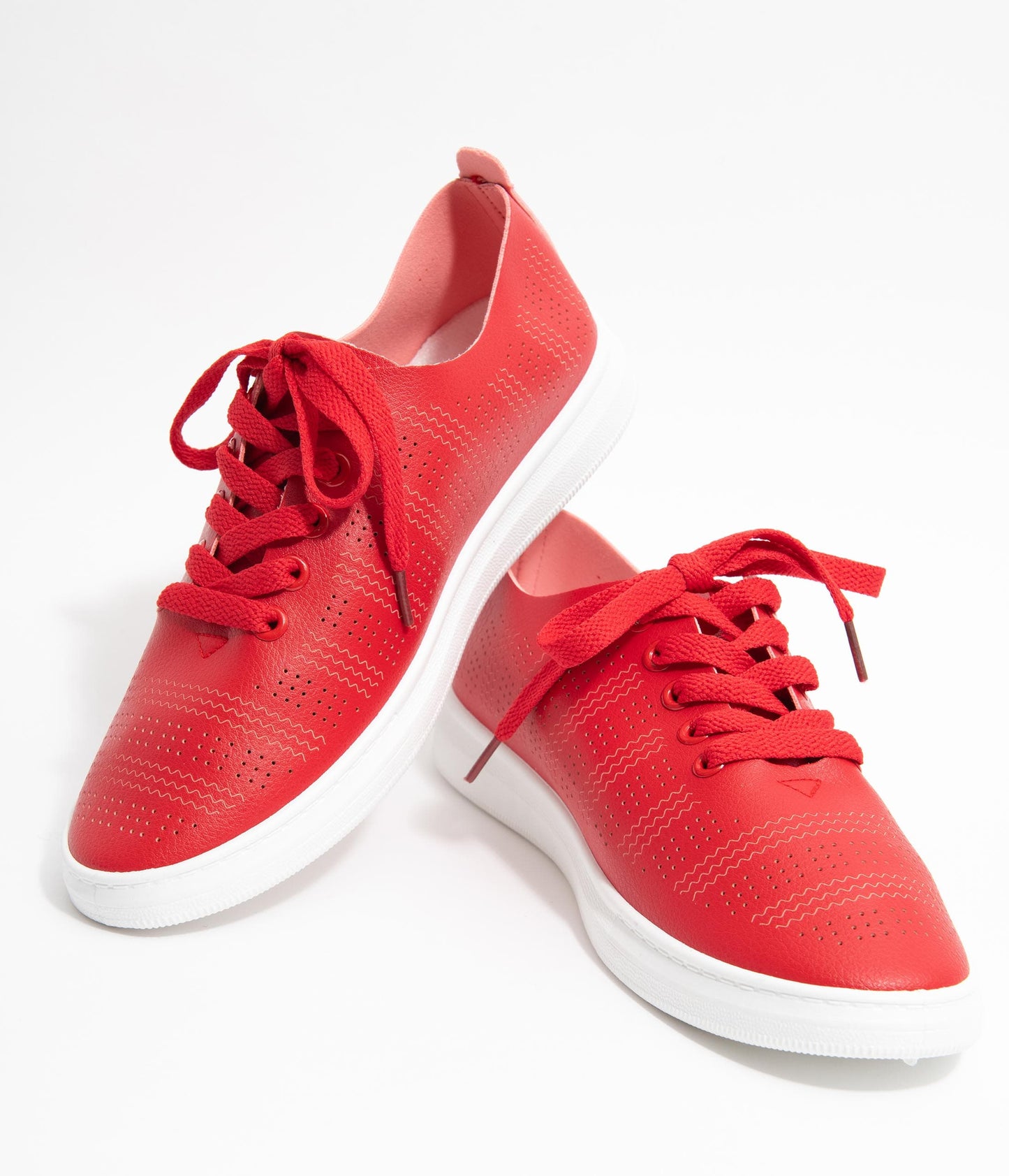 Red Perforated Sneakers - Unique Vintage - Womens, SHOES, SNEAKERS