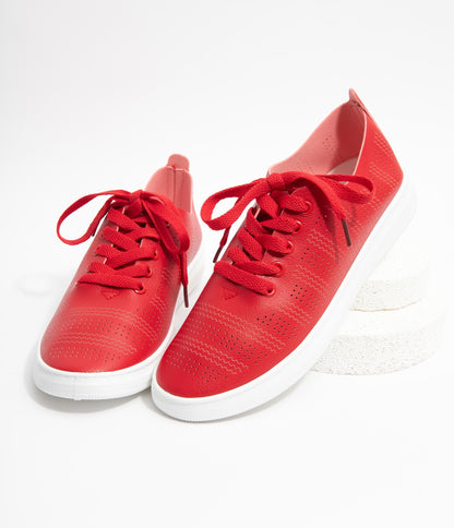 Red Perforated Sneakers - Unique Vintage - Womens, SHOES, SNEAKERS