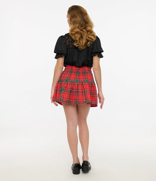Mini Skirt Red Skirt Outfit 80's Mini Skirt And Long Plaid
