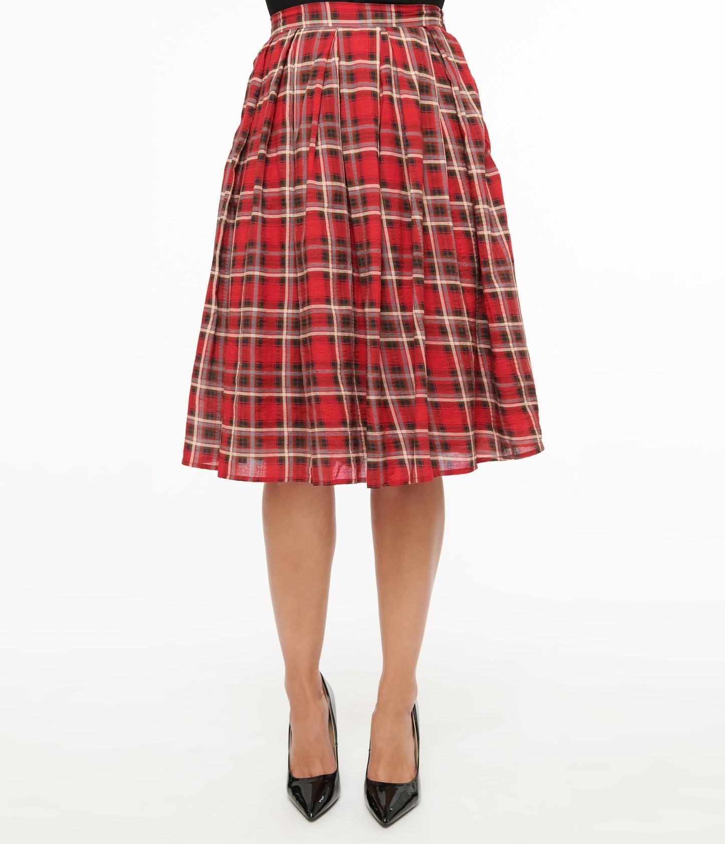 Red Plaid Fit & Flare Cotton Skirt - Unique Vintage - Womens, BOTTOMS, SKIRTS