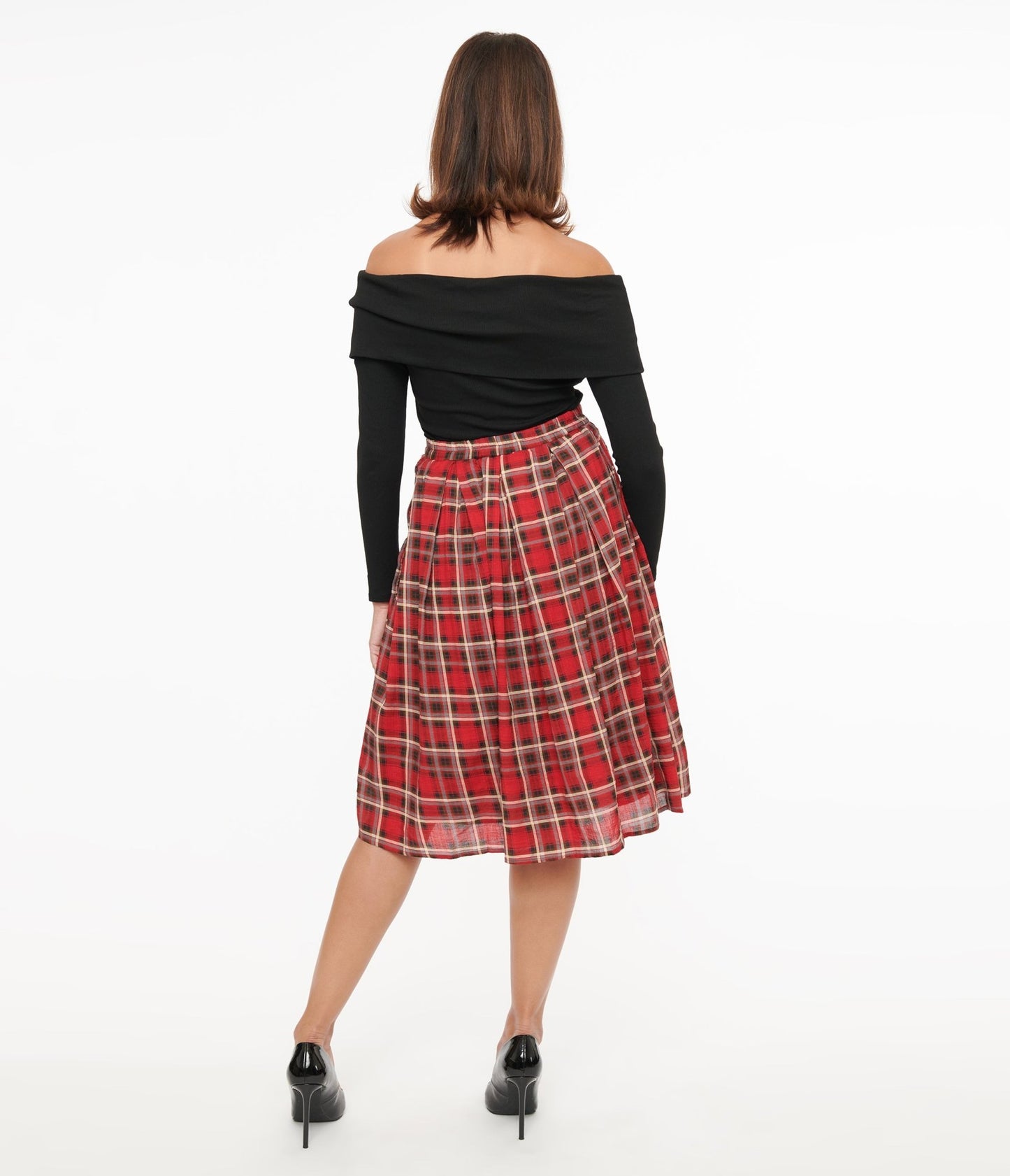 Red Plaid Fit & Flare Cotton Skirt - Unique Vintage - Womens, BOTTOMS, SKIRTS