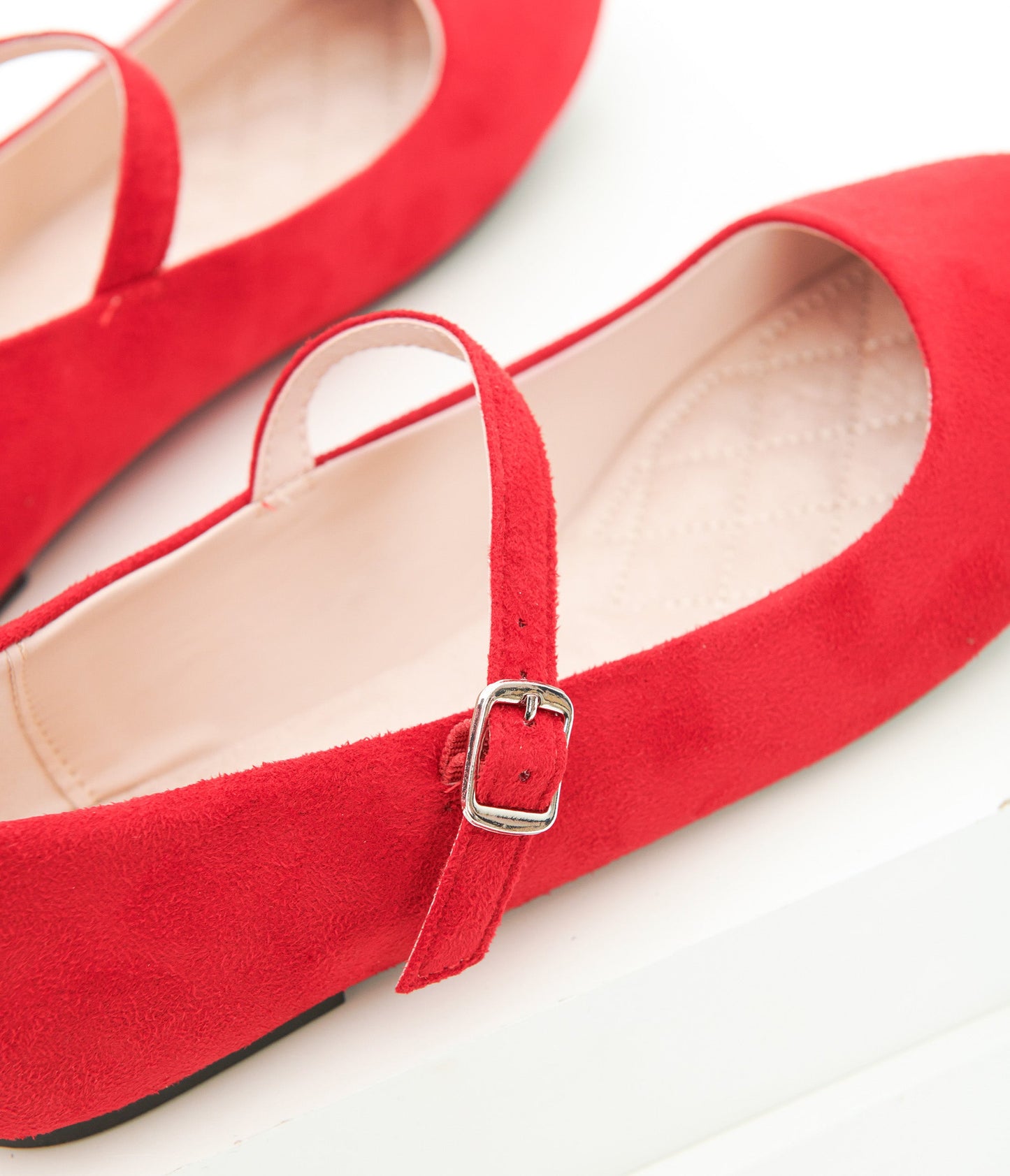 Red Suede Mary Jane Flats - Unique Vintage - Womens, SHOES, FLATS