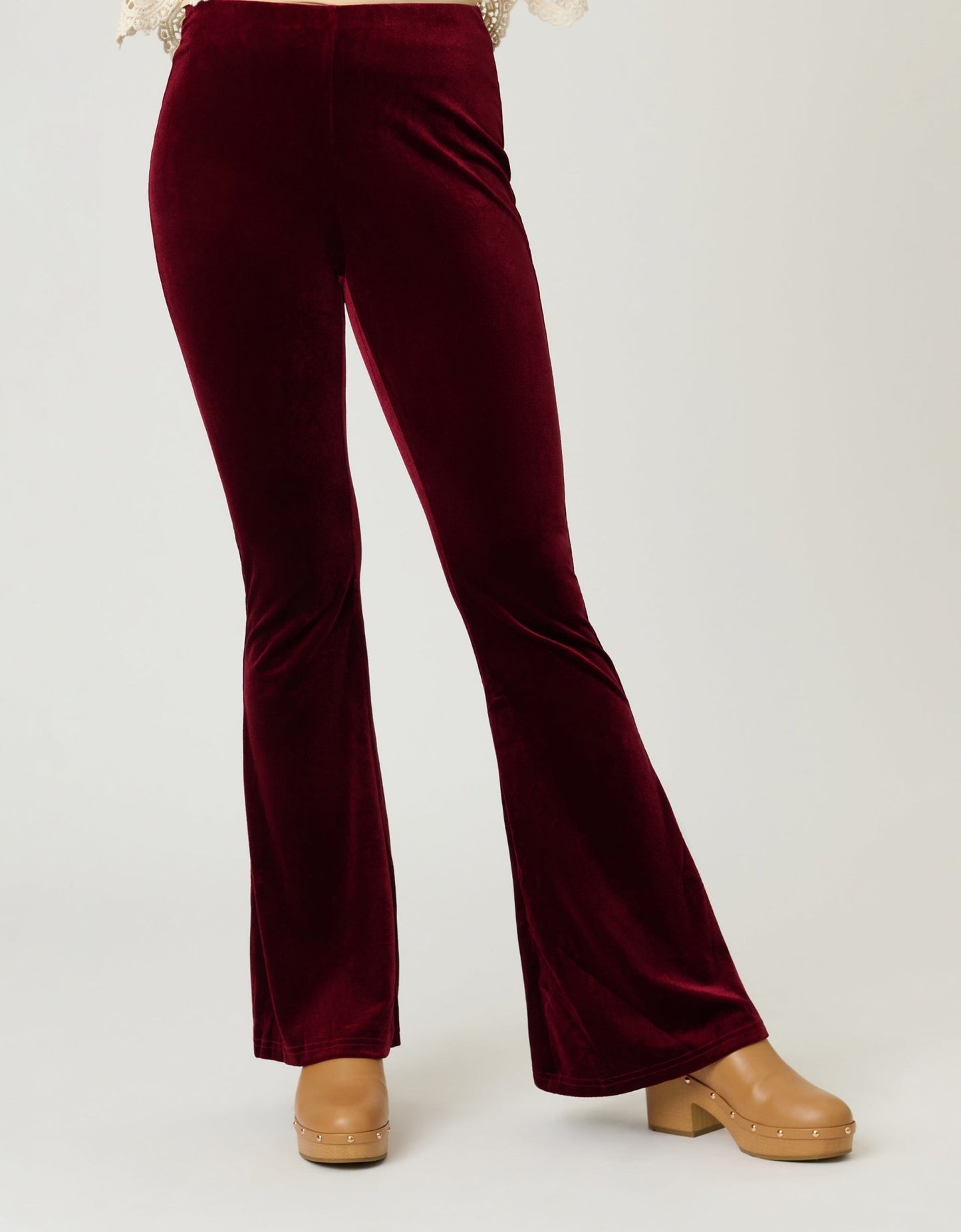 Retro Burgundy Velvet Flare Pants - Unique Vintage - Womens, BOTTOMS, PANTS