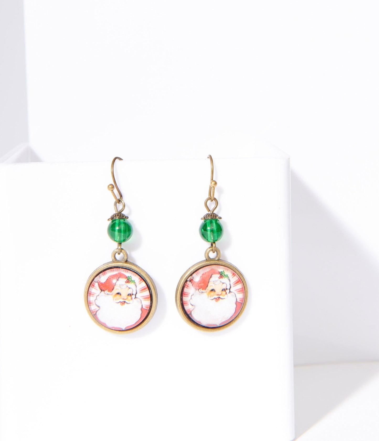 Retro Round Santa Christmas Earrings - Unique Vintage - Womens, ACCESSORIES, JEWELRY
