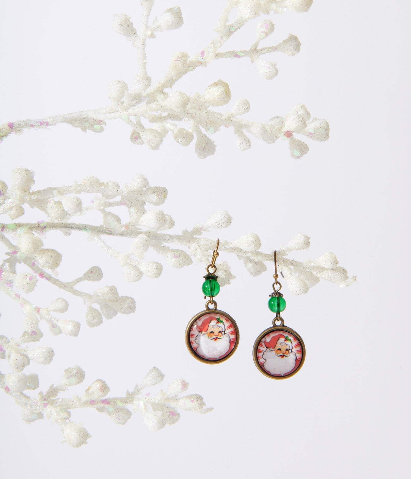 Retro Round Santa Christmas Earrings - Unique Vintage - Womens, ACCESSORIES, JEWELRY