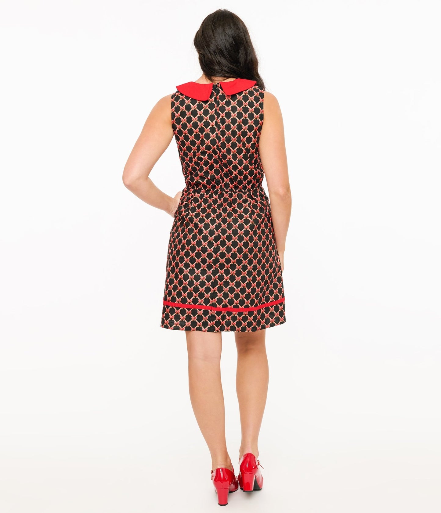 Retrolicious 1950s Black & Red Bow Cotton Fit & Flare Dress - Unique Vintage - Womens, DRESSES, FIT AND FLARE