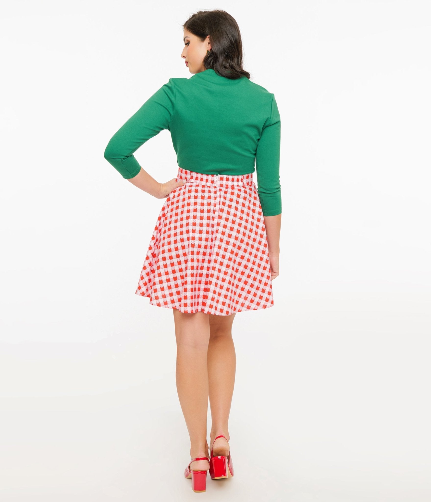 Retrolicious 1950s Red Check Skater Skirt - Unique Vintage - Womens, BOTTOMS, SKIRTS