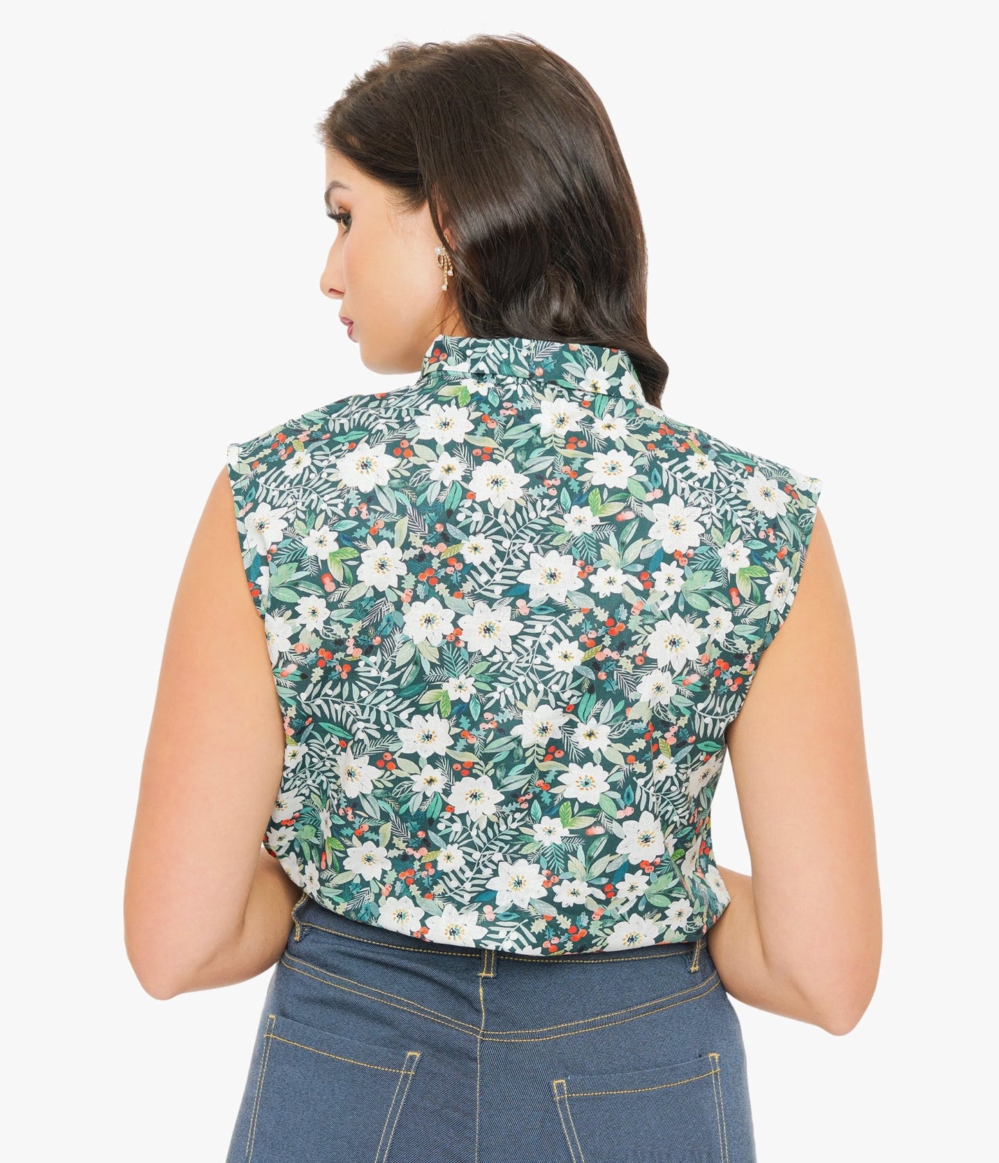 Retrolicious 1950s Winter Floral Cotton Bow Top - Unique Vintage - Womens, TOPS, WOVEN TOPS