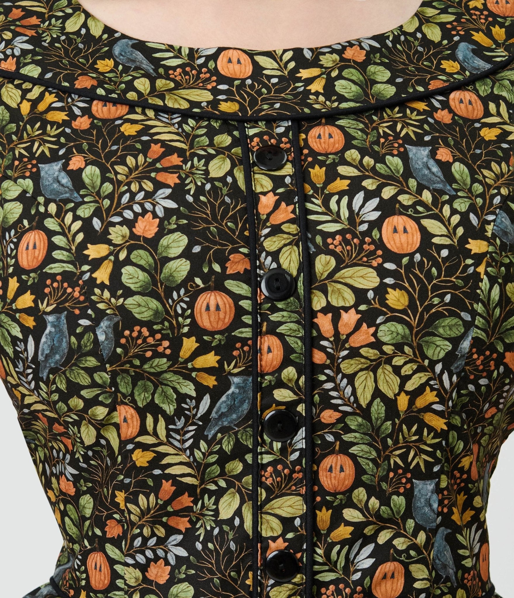 Retrolicious Black Fall Pumpkin Elizabeth Cotton Swing Dress - Unique Vintage - Womens, DRESSES, SWING