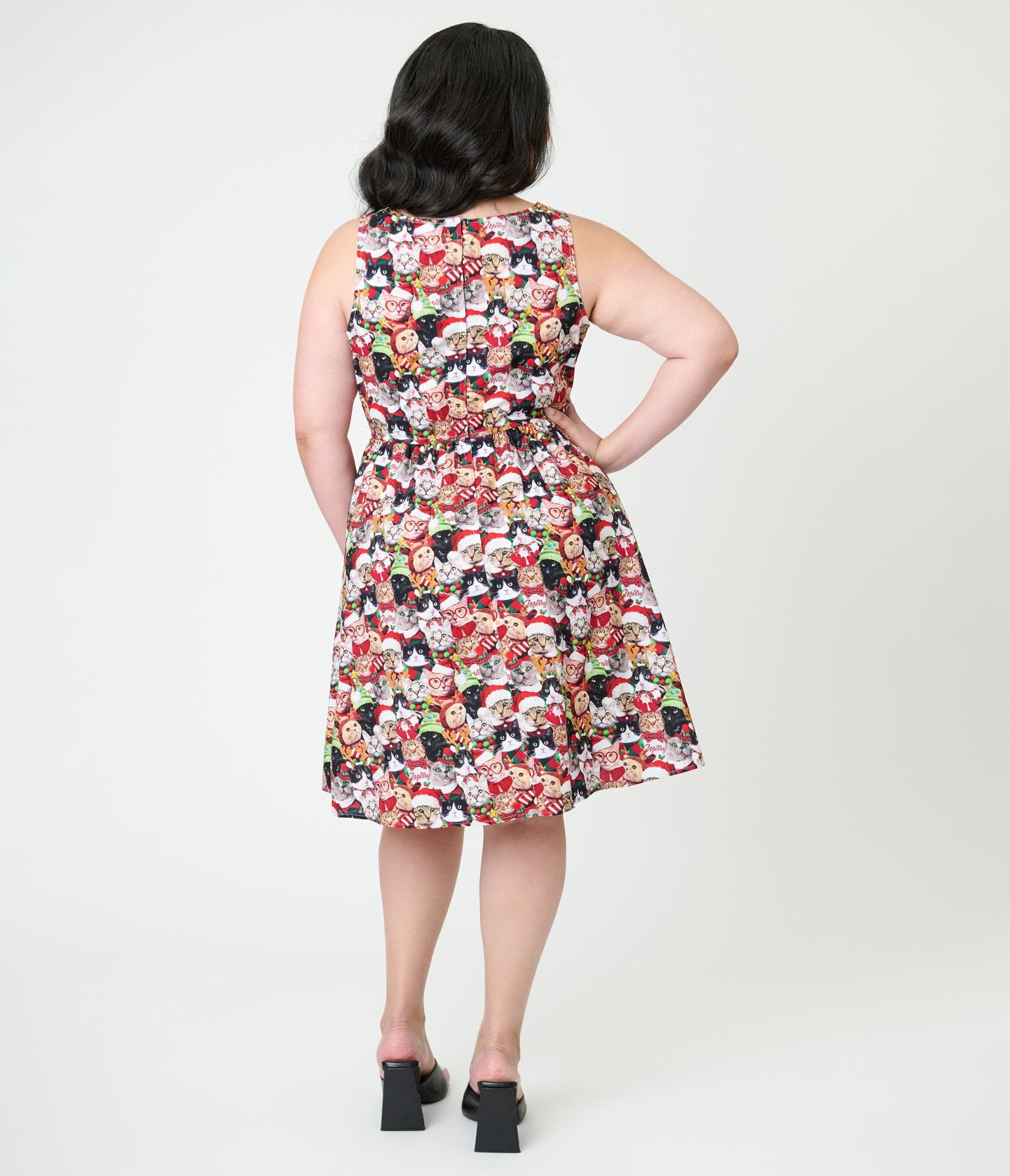 Retrolicious Holiday Cat Cotton Flare Dress - Unique Vintage - Womens, DRESSES, FIT AND FLARE