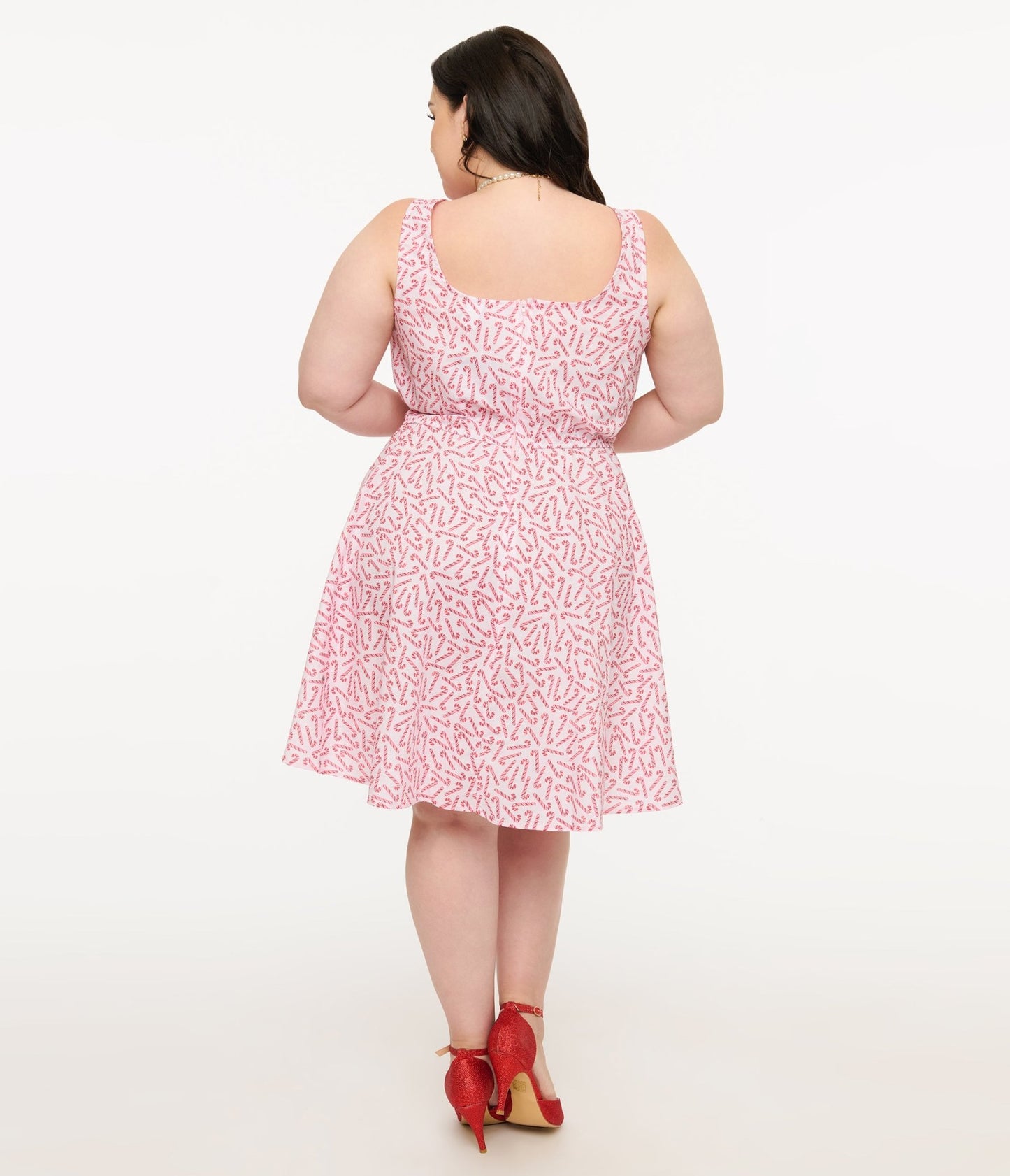 Retrolicious Plus Size 1950s Candy Cane Print Cotton Skater Dress - Unique Vintage - Womens, DRESSES, FIT AND FLARE
