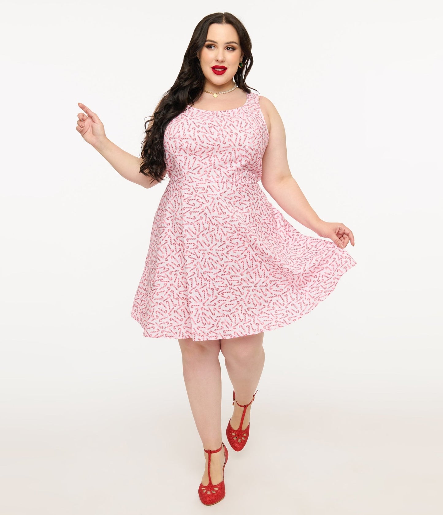 Retrolicious Plus Size 1950s Candy Cane Print Cotton Skater Dress - Unique Vintage - Womens, DRESSES, FIT AND FLARE