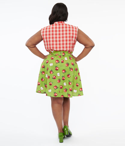 Retrolicious Plus Size 1950s Green & Red Apple Print Skater Skirt - Unique Vintage - Womens, BOTTOMS, SKIRTS