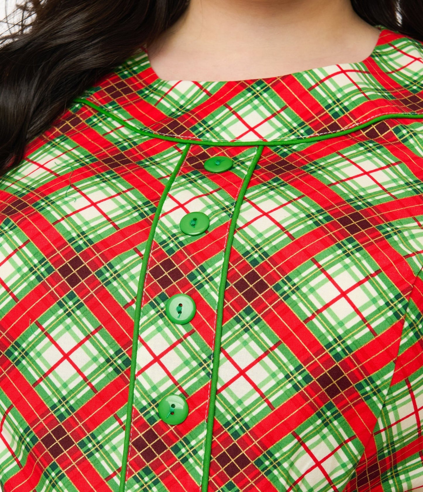 Retrolicious Plus Size 1950s Red Tartan Holiday Elizabeth Swing Dress - Unique Vintage - Womens, DRESSES, SWING