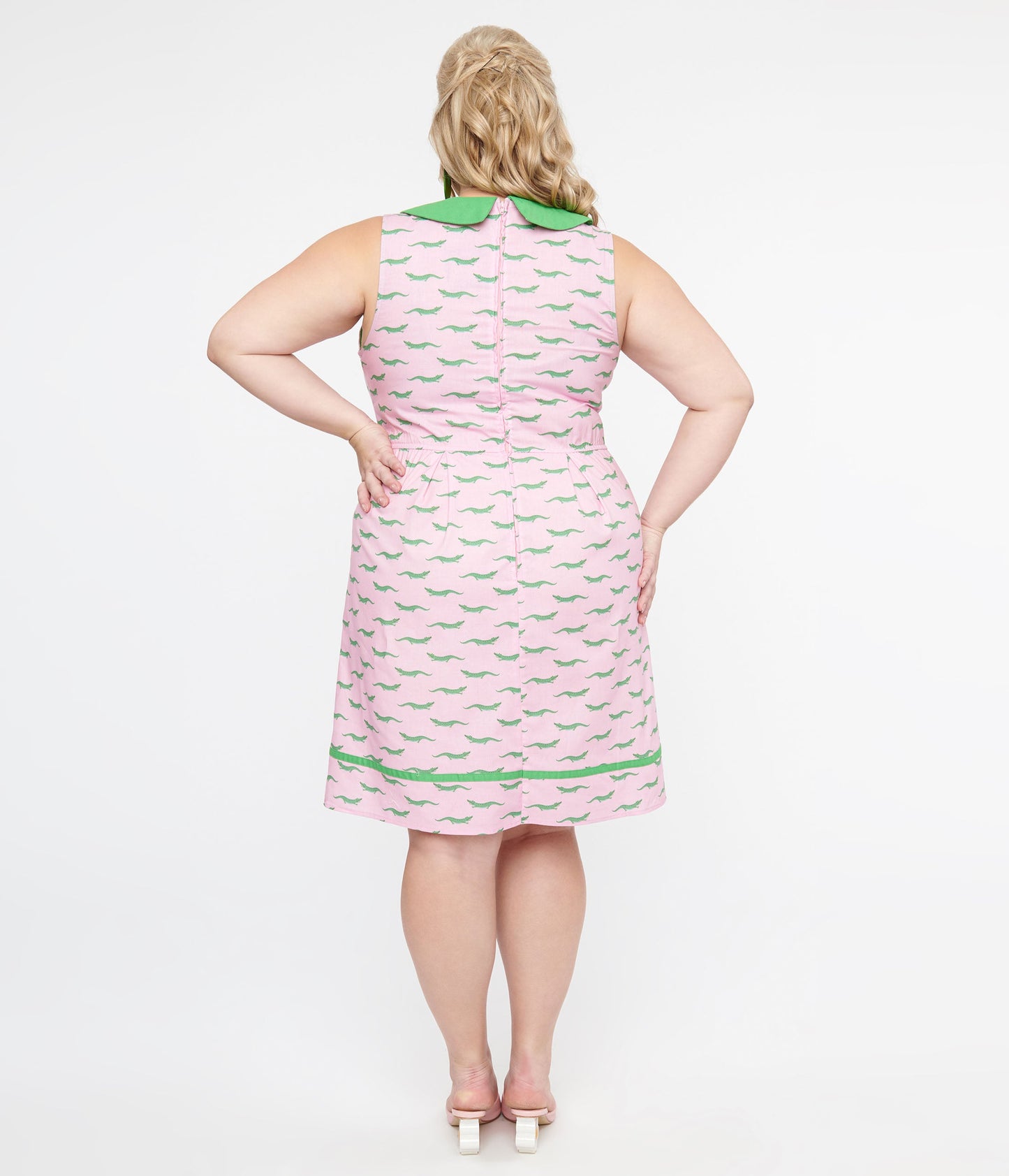 Retrolicious Plus Size 1960s Pink & Green Alligator Fit & Flare Cotton Dress - Unique Vintage - Womens, DRESSES, SHIFTS
