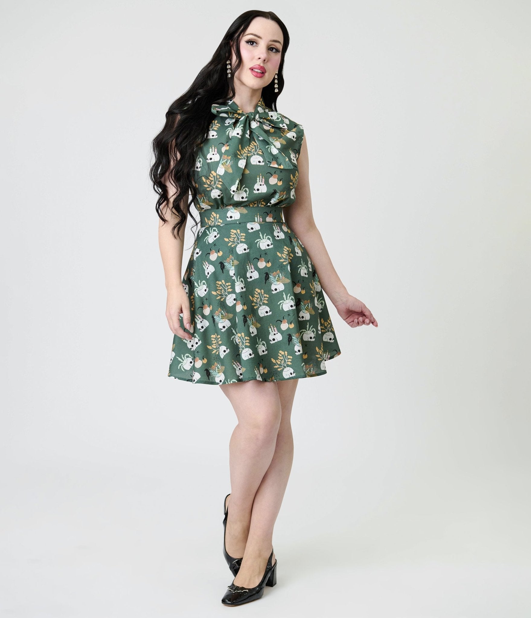 Retrolicious Skulls & Candles Cotton Bow Top - Unique Vintage - Womens, TOPS, SHIRTS