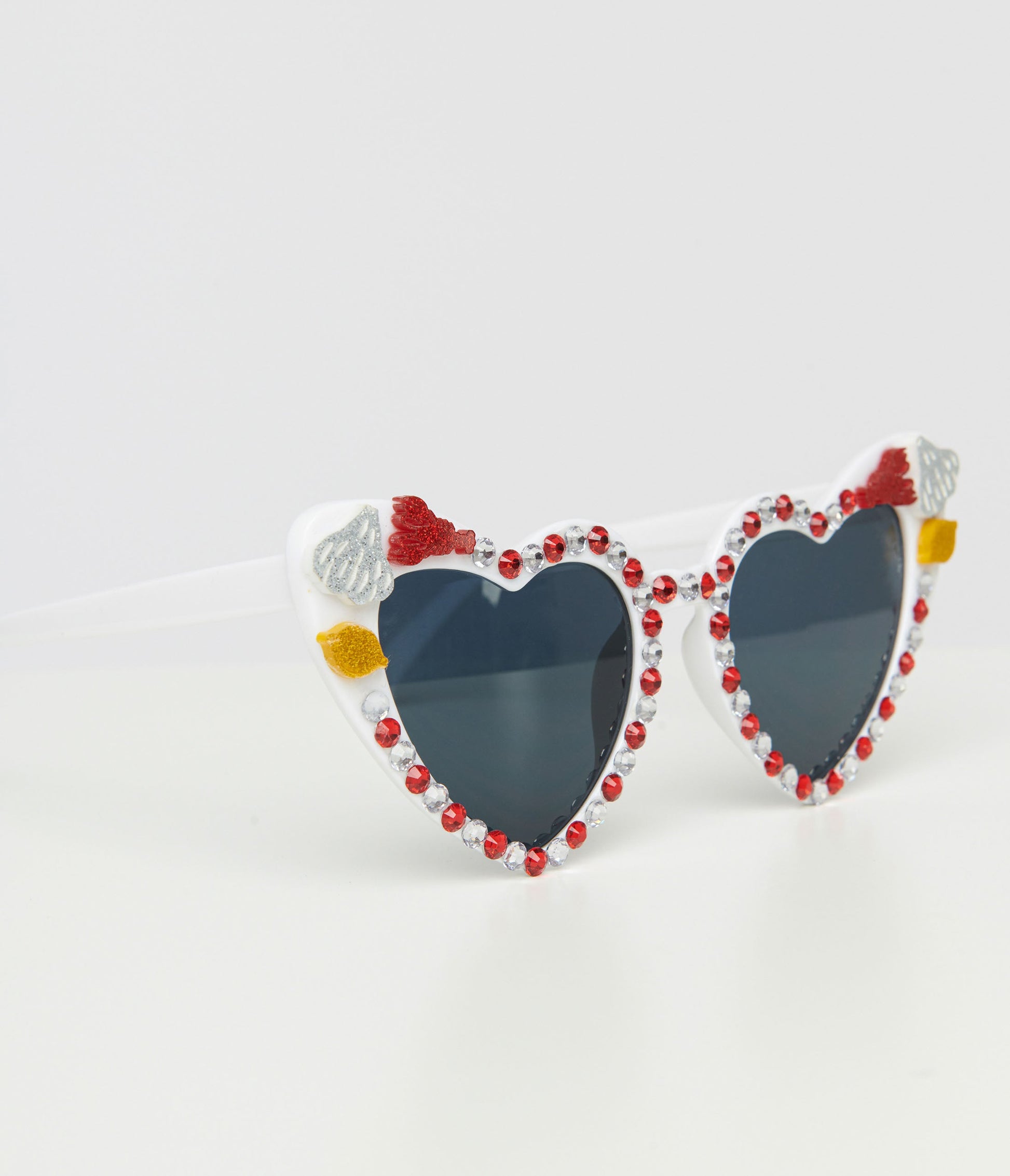 Rhinestone Crawfish White Heart Cat Eye Sunglasses - Unique Vintage - Womens, ACCESSORIES, SUNGLASSES