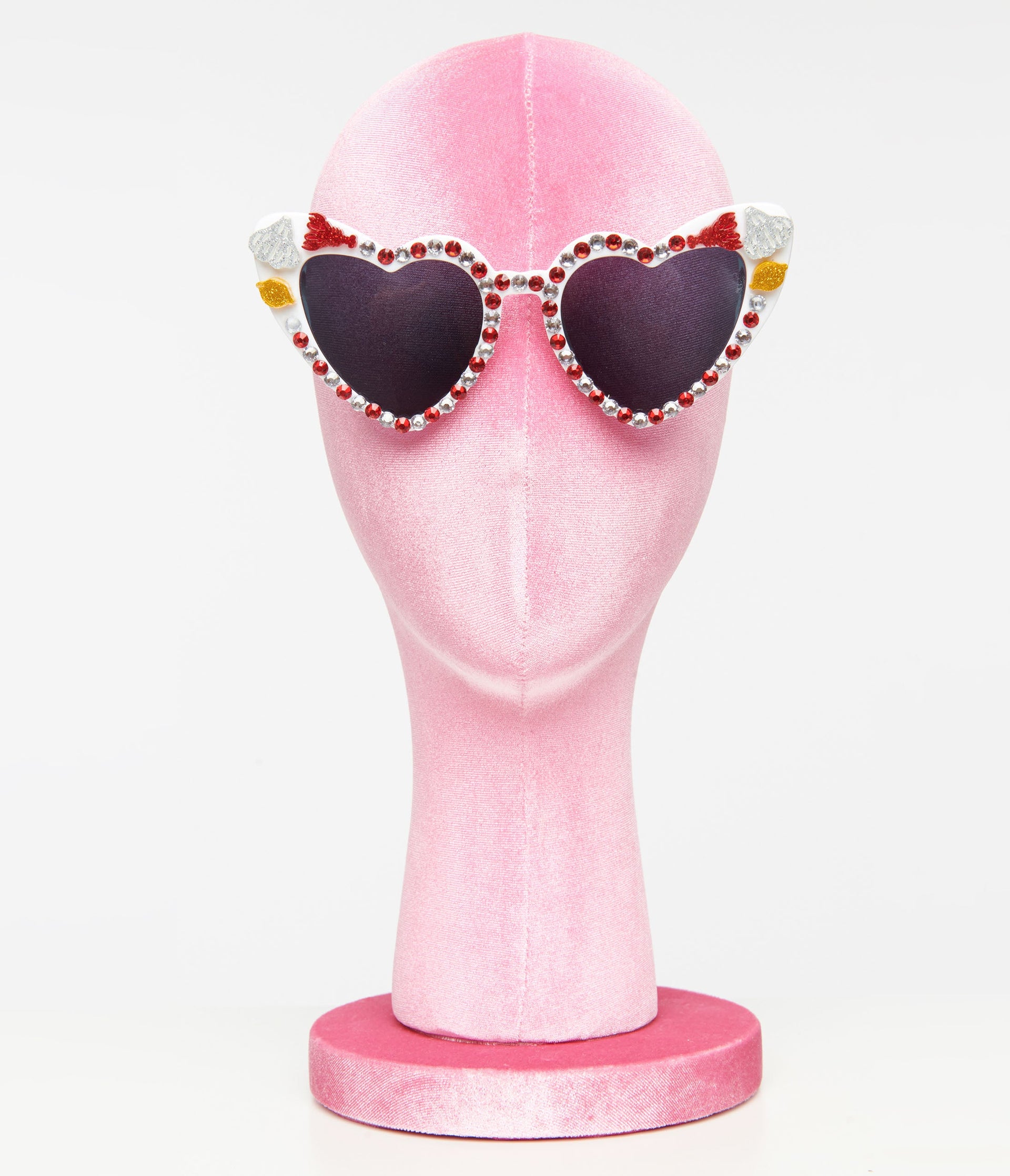 Rhinestone Crawfish White Heart Cat Eye Sunglasses - Unique Vintage - Womens, ACCESSORIES, SUNGLASSES