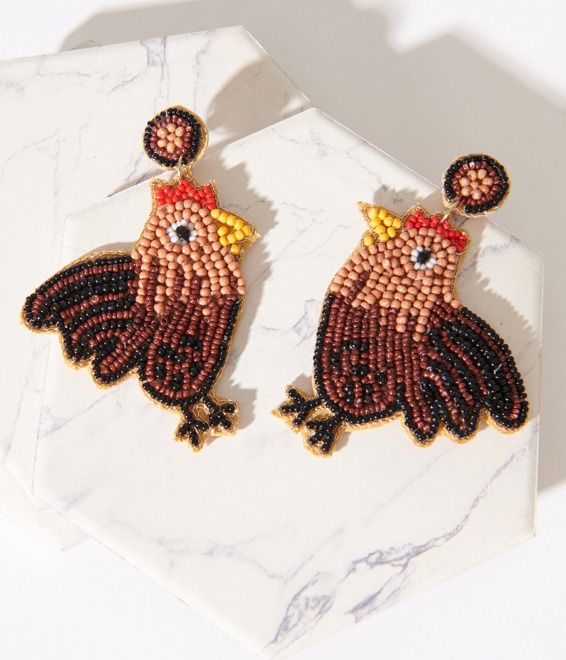 Rooster Beaded Drop Earrings - Unique Vintage - Womens, ACCESSORIES, JEWELRY