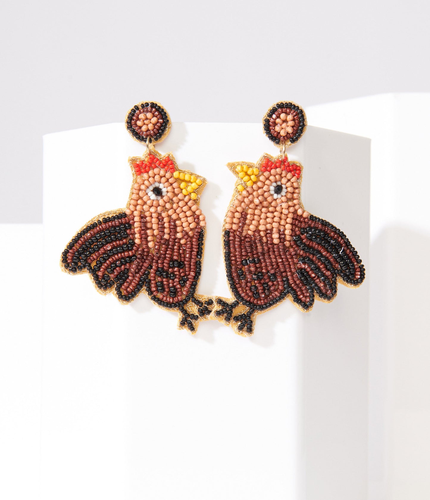 Rooster Beaded Drop Earrings - Unique Vintage - Womens, ACCESSORIES, JEWELRY