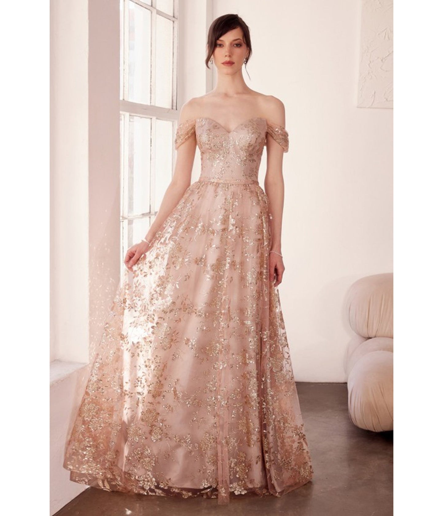 Rose Gold Glitter Floral Prom Gown - Unique Vintage - Womens, DRESSES, PROM AND SPECIAL OCCASION