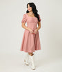 Rose Puff Sleeve Tea Length Dress