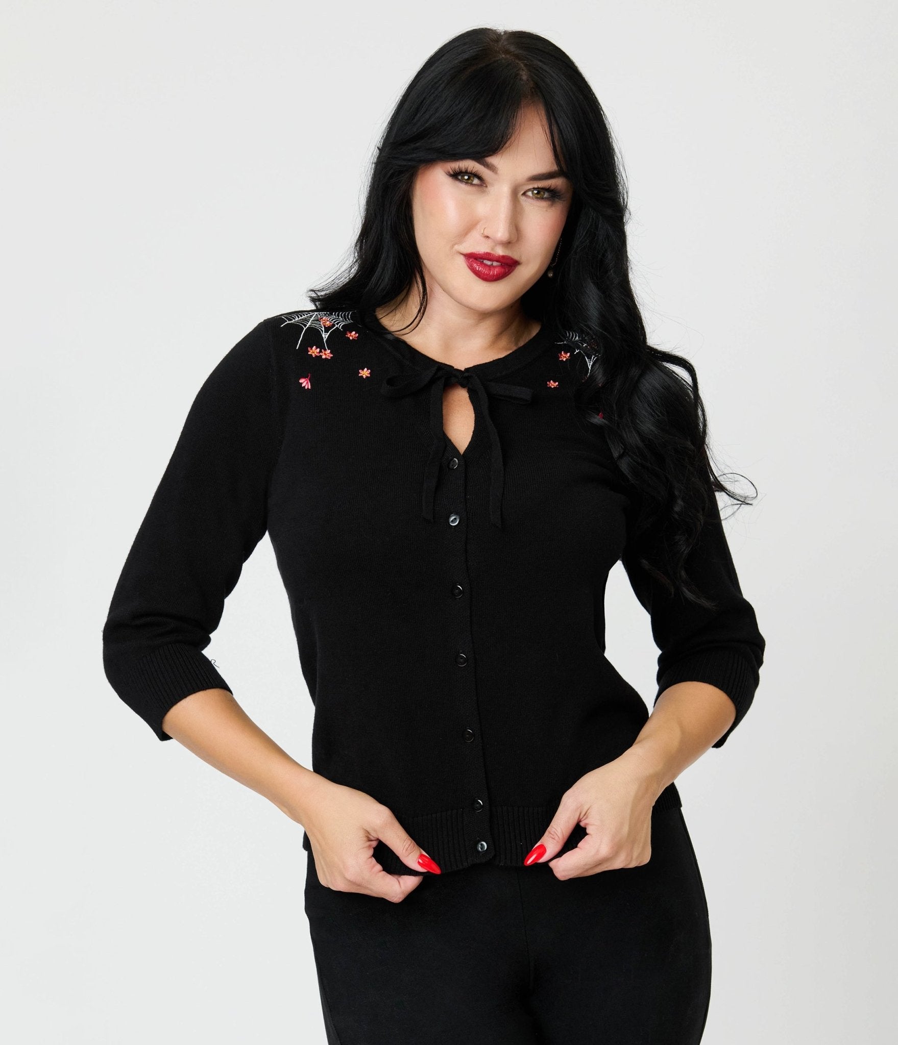 Royal Monk Black Spiderweb Cotton Cardigan - Unique Vintage - Womens, TOPS, SWEATERS