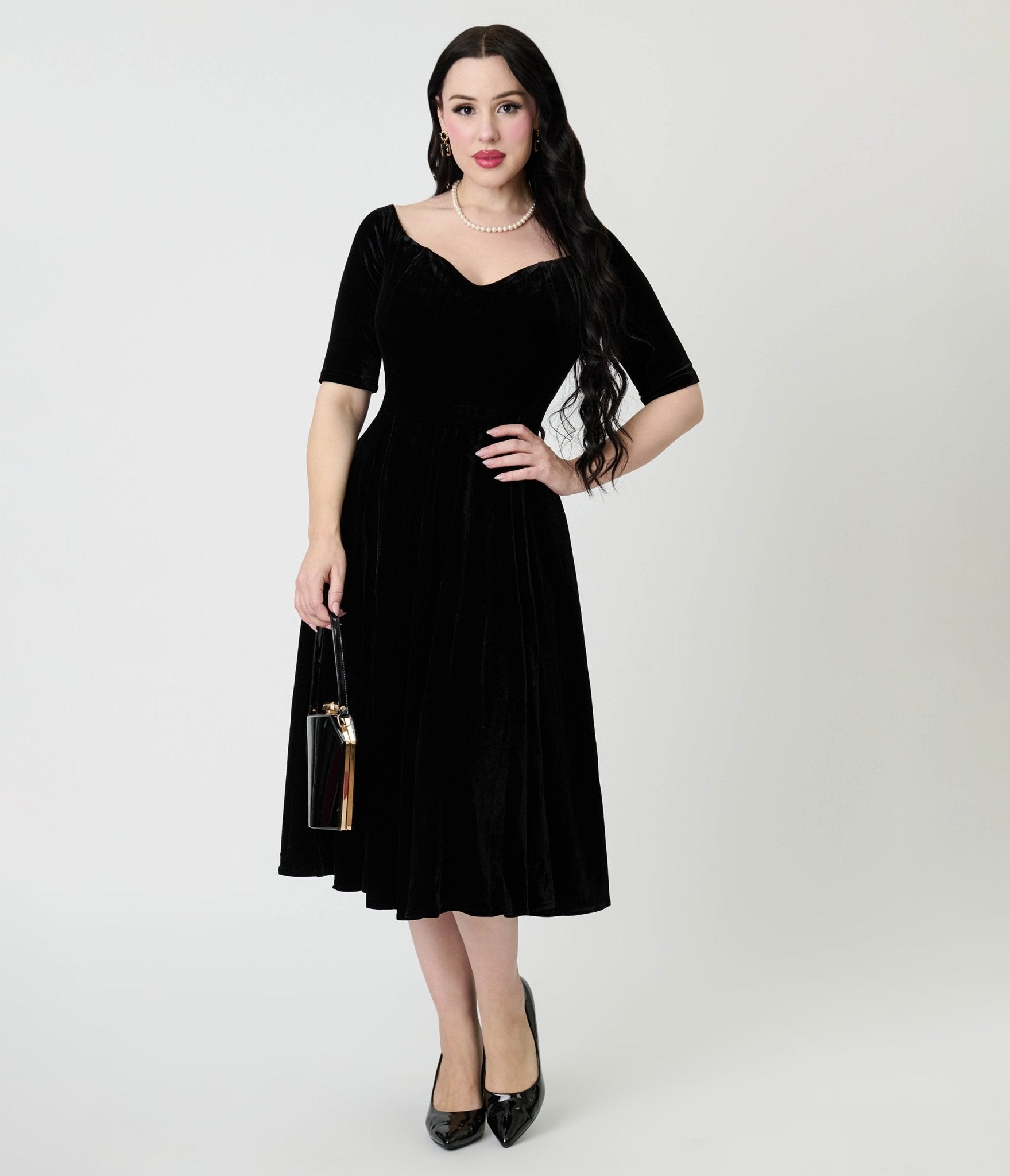 Royal Monk Black Velvet Amalia Swing Dress - Unique Vintage - Womens, DRESSES, SWING