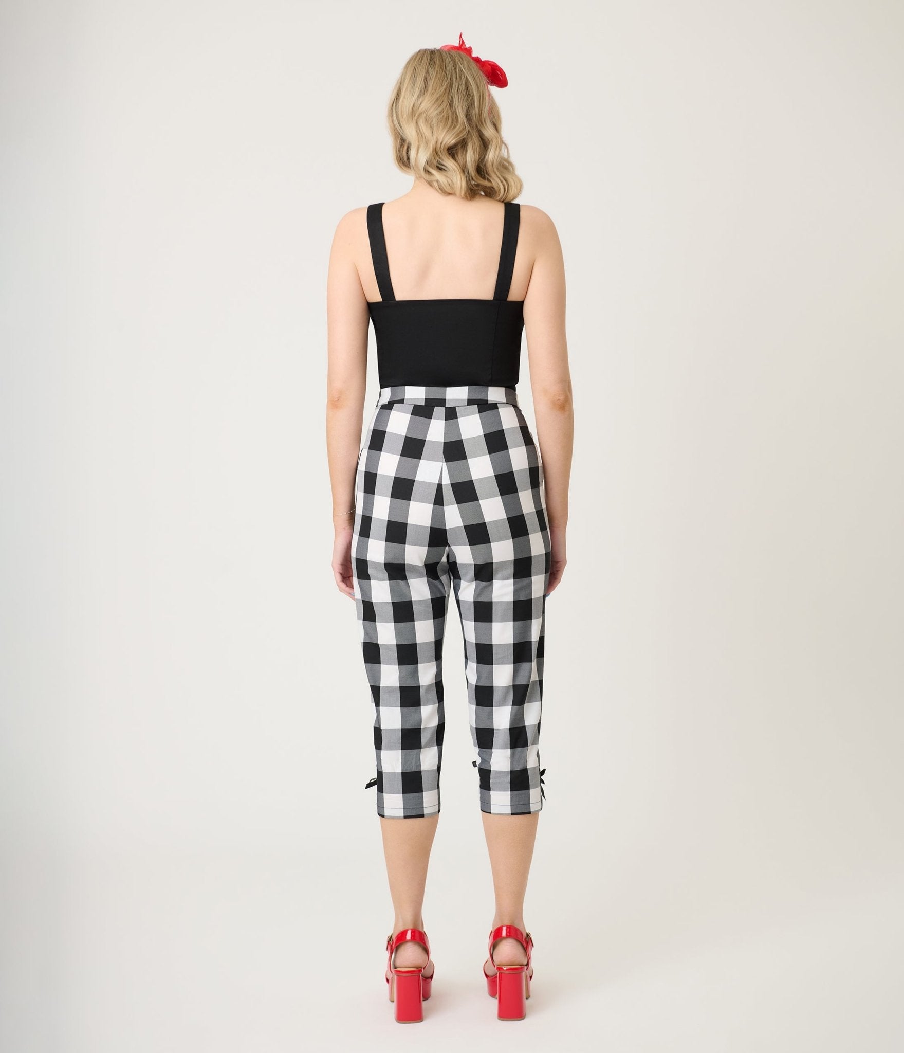 Royal Monk Black & White Gingham Esme Capri Pants - Unique Vintage - Womens, BOTTOMS, PANTS
