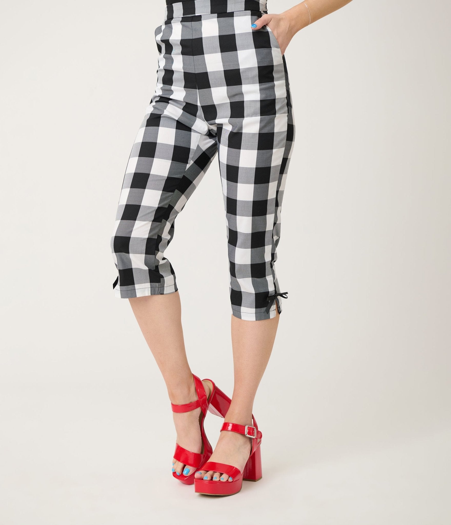 Royal Monk Black & White Gingham Esme Capri Pants - Unique Vintage - Womens, BOTTOMS, PANTS