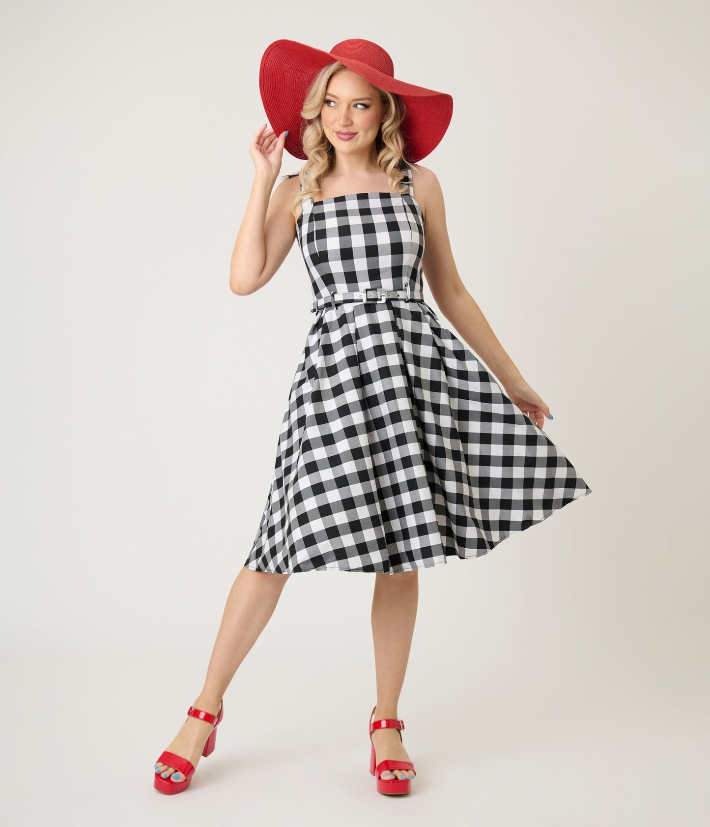 Royal Monk Black & White Gingham June Swing Dress - Unique Vintage - Womens, DRESSES, SWING