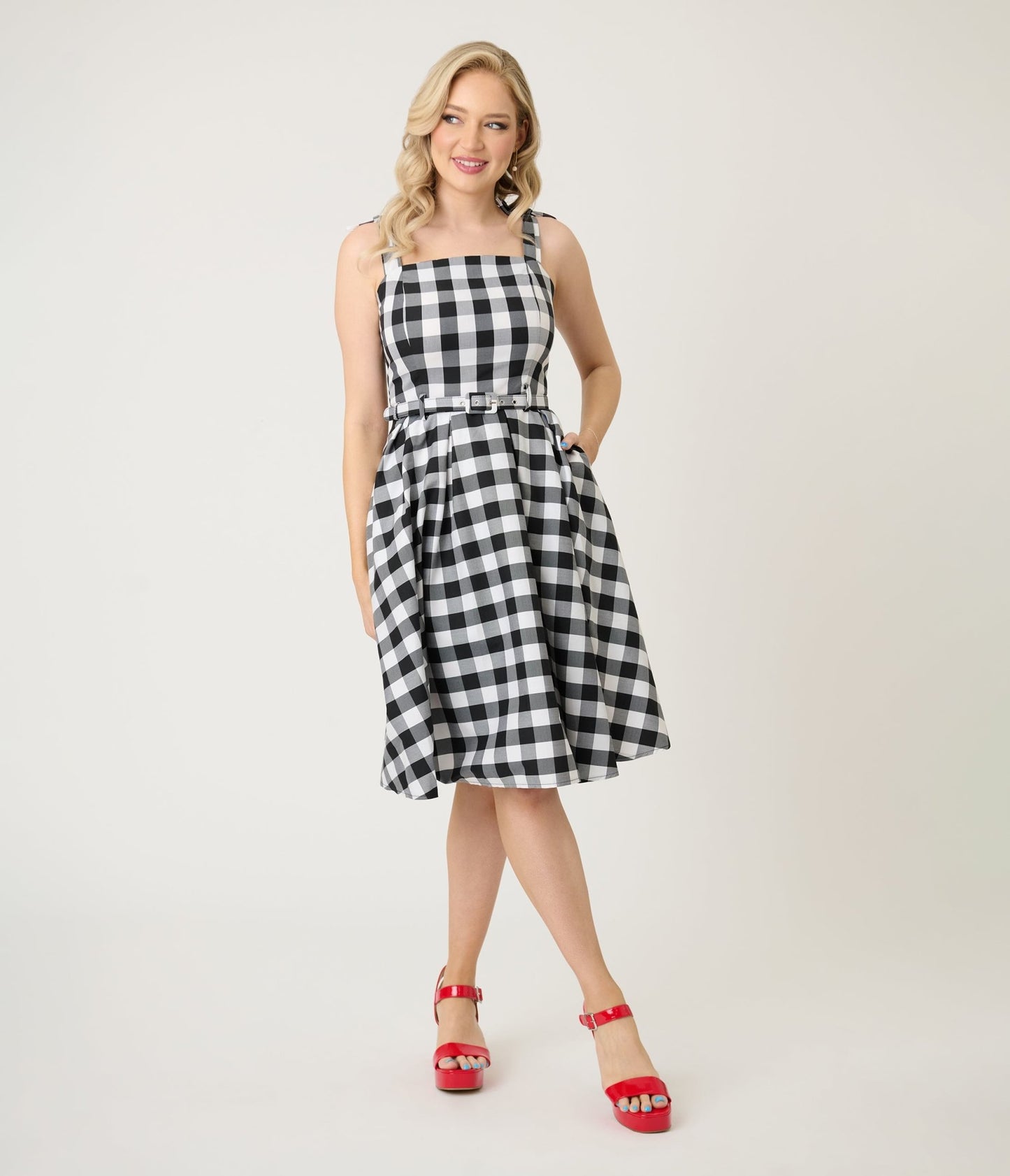 Royal Monk Black & White Gingham June Swing Dress - Unique Vintage - Womens, DRESSES, SWING
